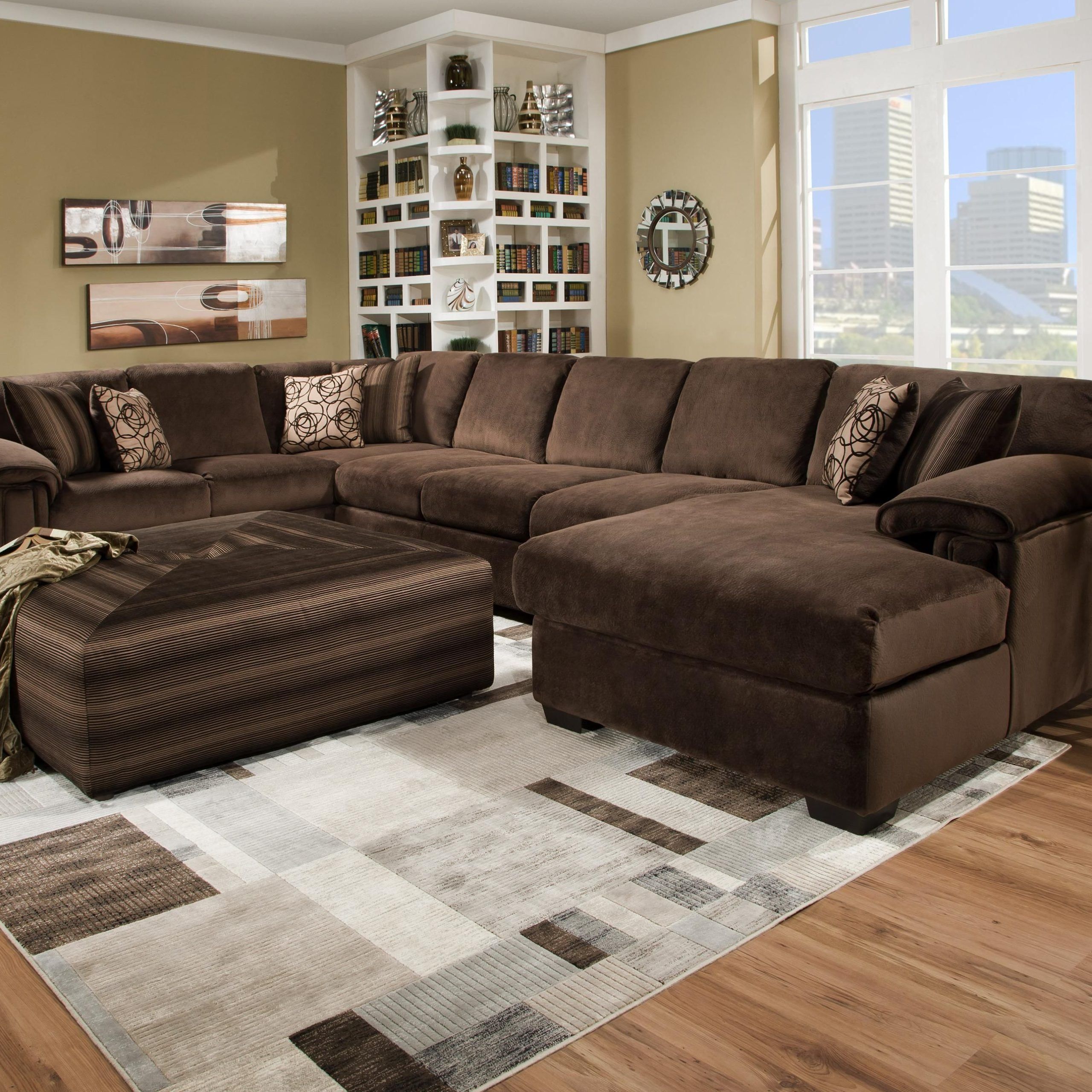 Newest Sofas With Ottomans In Brown Intended For Chocolate Brown Velvet Sectional Sofa (View 9 of 15)