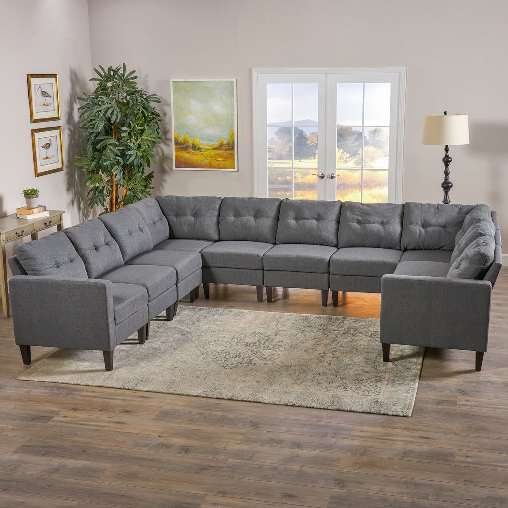 Niya Mid Century Modern 10 Piece Fabric U Shaped Sectional Sofa – Gdf With 2018 Modern U Shape Sectional Sofas In Gray (View 10 of 15)