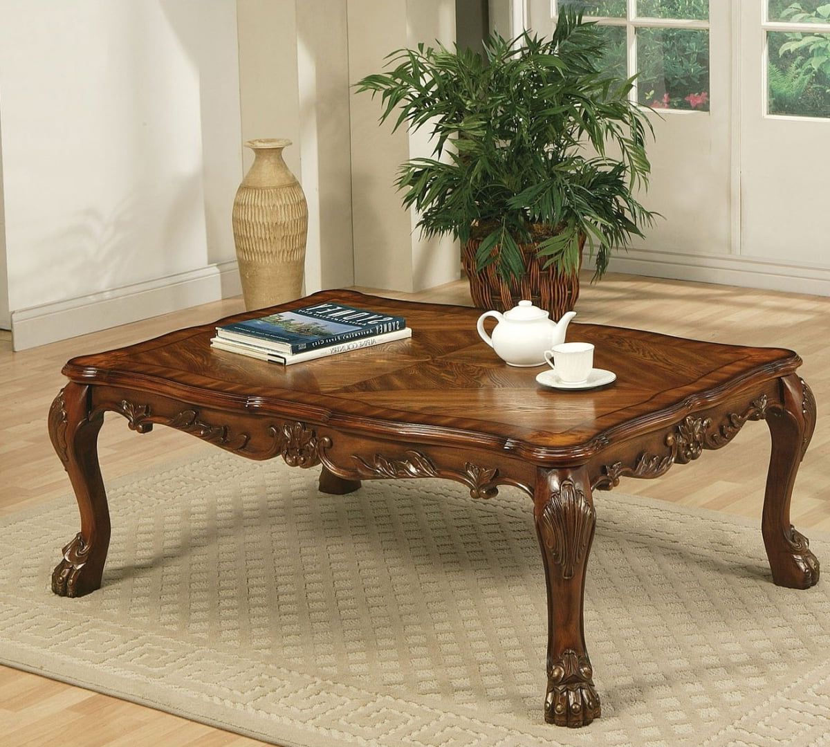 Occasional Coffee Tables For Most Current Traditional Carved Wood Occasional Coffee Table In Cherry Finish New (Photo 5 of 15)