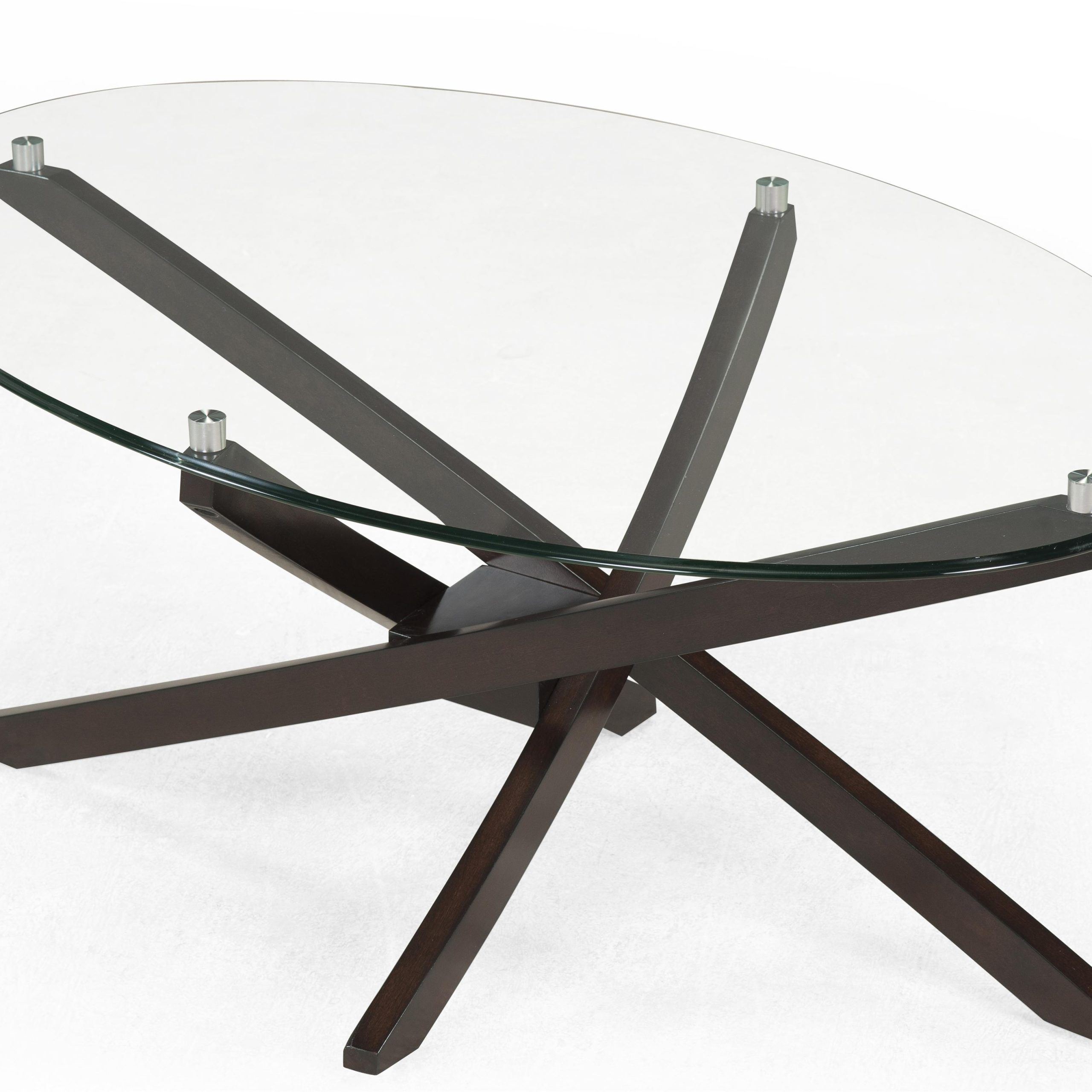 Oval Cocktail Table With Strut Base And Tempered Glass Topmagnussen Pertaining To Trendy Tempered Glass Oval Side Tables (View 9 of 15)