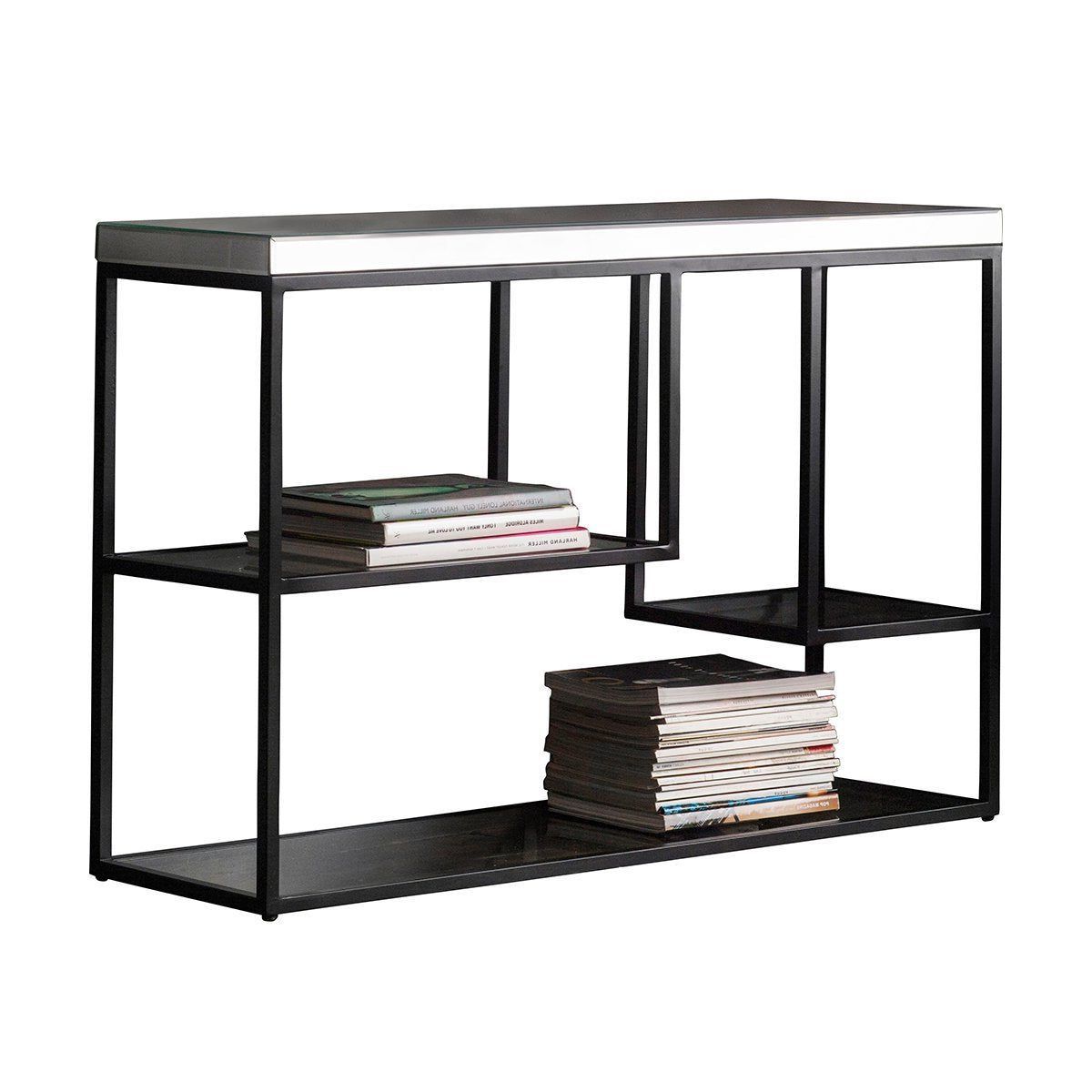 Pippard Mirrored Top Console Table In Black (View 11 of 15)