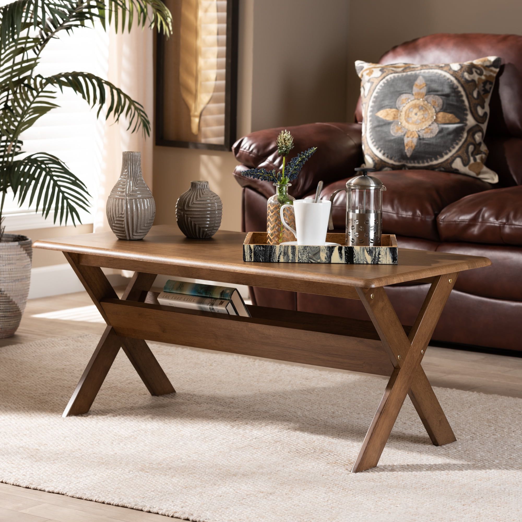 Popular Baxton Studio Sarai Modern Transitional Walnut Brown Finished With Rectangle Coffee Tables (Photo 9 of 15)