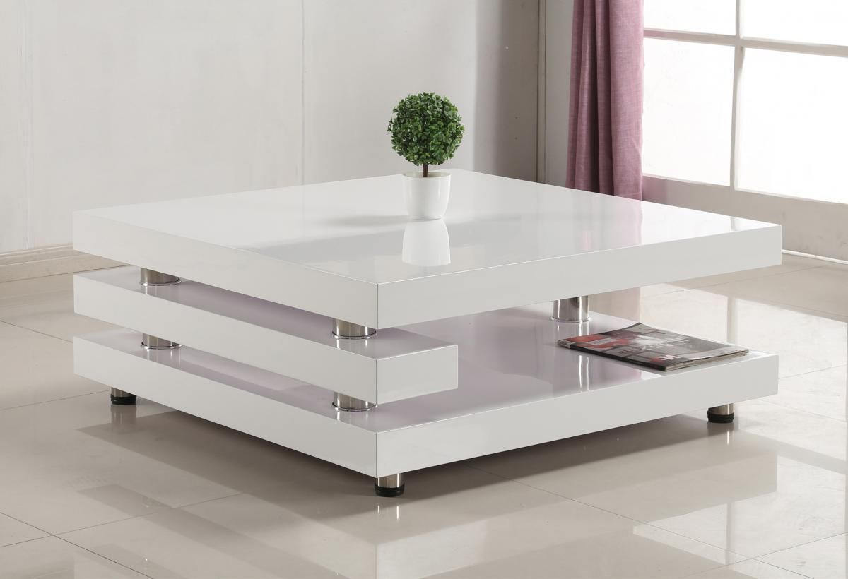Popular Glossy Finished Metal Coffee Tables Throughout White High Gloss And Stainless Steel Coffee Table – Homegenies (Photo 1 of 15)