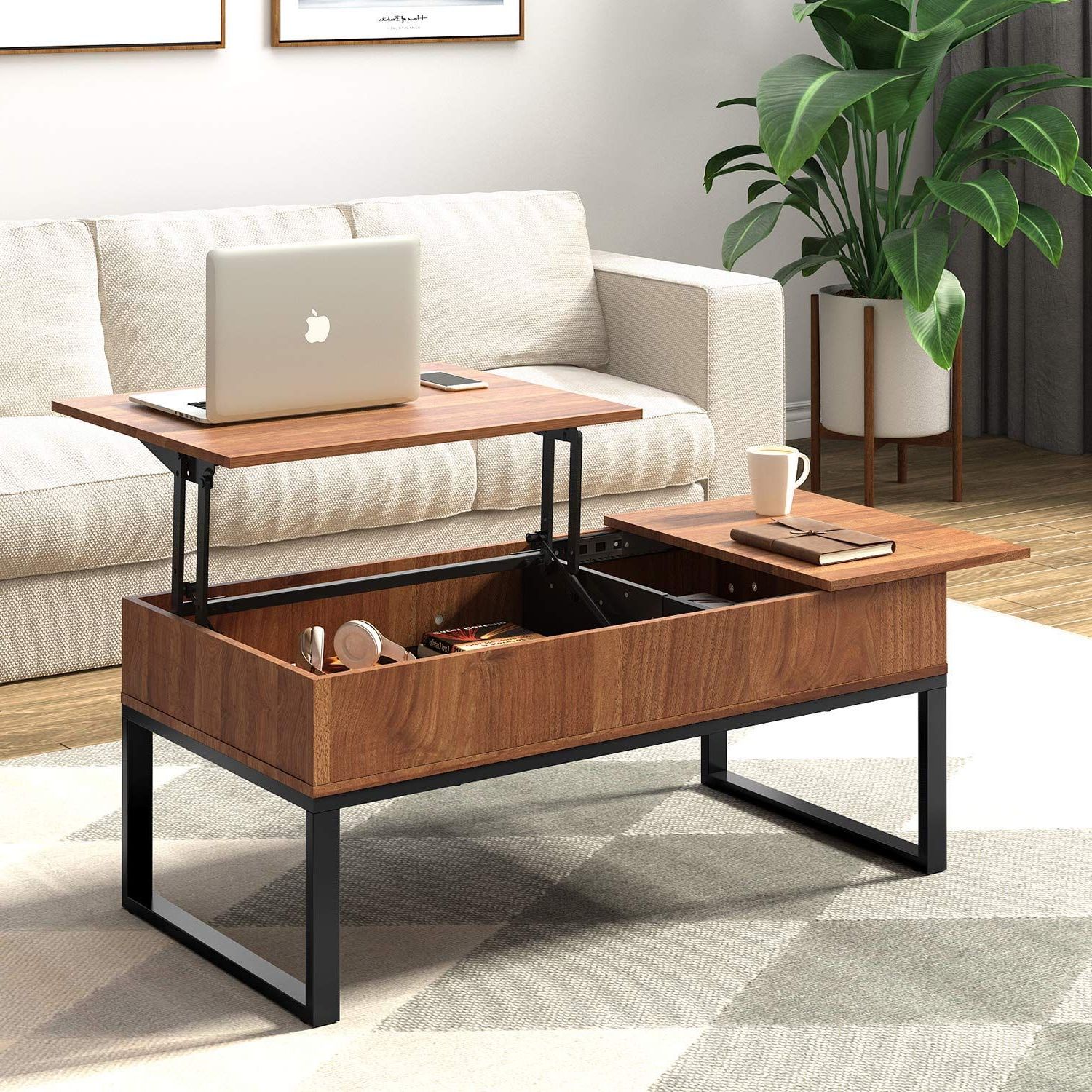 Popular High Gloss Lift Top Coffee Tables Inside Wlive Wood Coffee Table With Adjustable Lift Top Table, Metal Frame (Photo 11 of 15)
