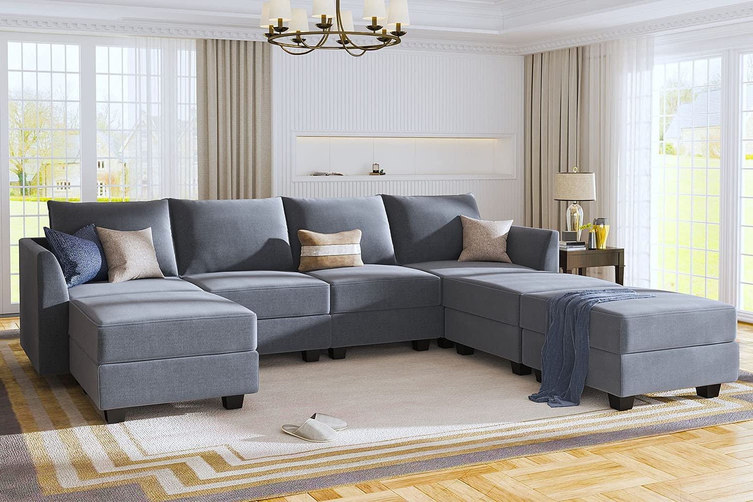 Popular Honbay Sectional Sofas, Bluish Grey Wood – Walmart Within Sofas In Bluish Grey (View 9 of 15)