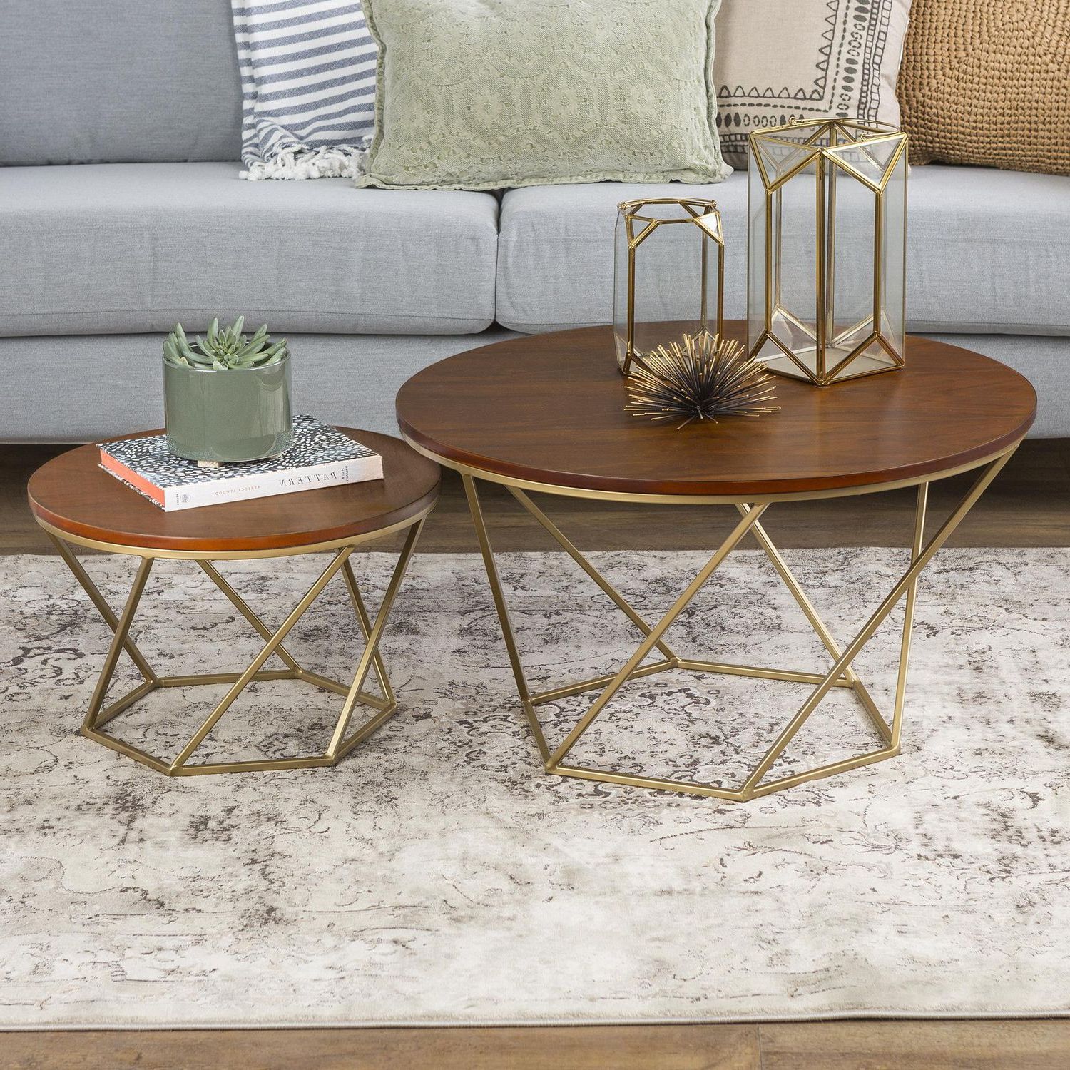 Popular Manor Park Modern Nesting Coffee Table, Set Of 2 – Walnut/gold In Modern Nesting Coffee Tables (View 10 of 15)