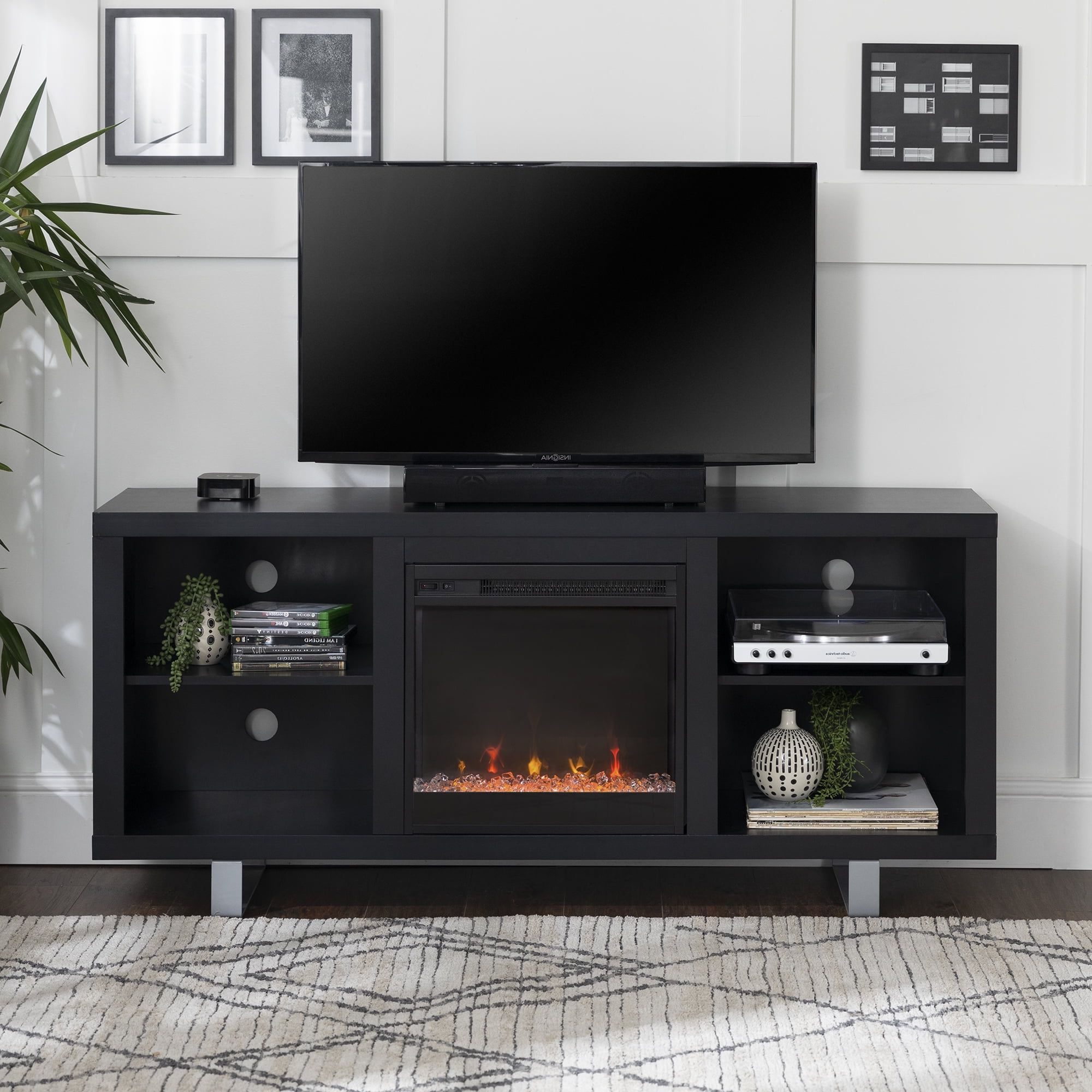 Popular Modern Fireplace Tv Stands With Regard To Manor Park Modern Fireplace Tv Stand For Tvs Up To 64", Black – Walmart (View 14 of 15)