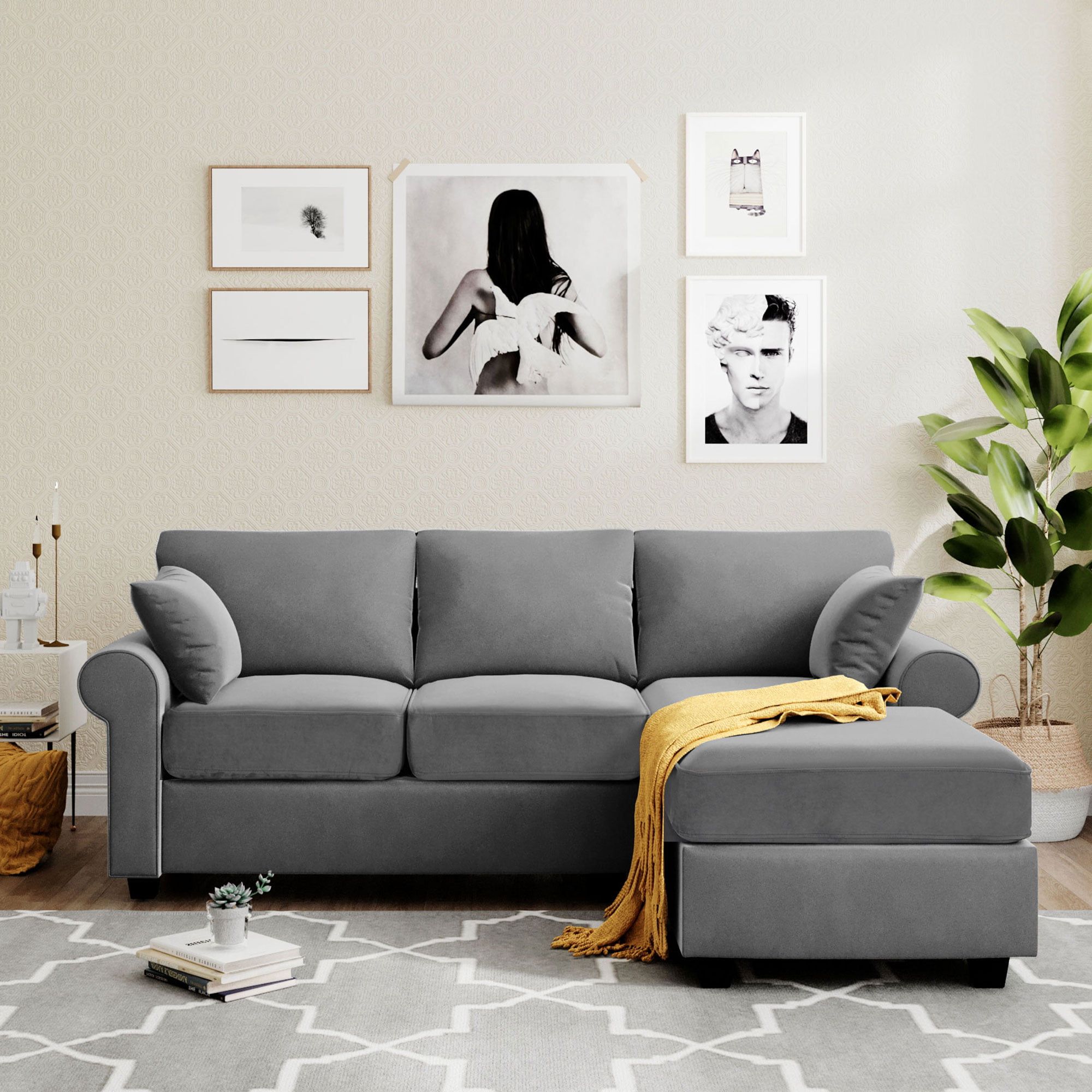 Popular Modern L Shaped Sectional Sofa, Gray Mid Century Couches And Sofas With Throughout Dark Grey Polyester Sofa Couches (View 4 of 15)