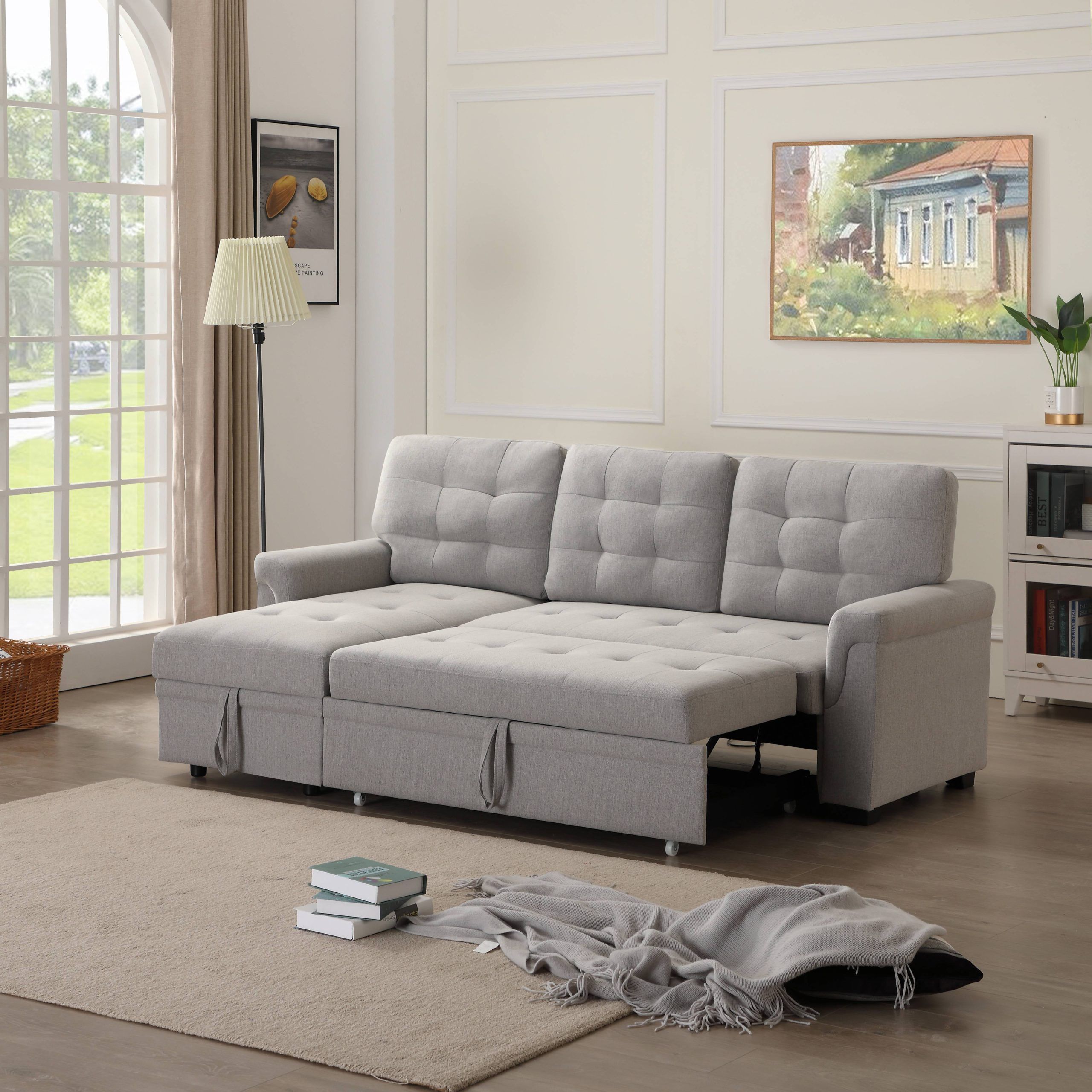 Popular Modern Sleeper Sectional Sofa With Fold Out Twin Size Sleeper, 33'' X Within 3 In 1 Gray Pull Out Sleeper Sofas (View 13 of 15)
