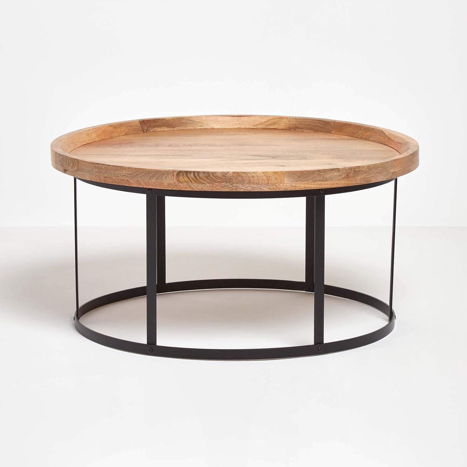 Popular Round Coffee Tables With Steel Frames With Regard To Homescapes Industrial Style Round Coffee Table With Steel Frame Support (Photo 1 of 15)