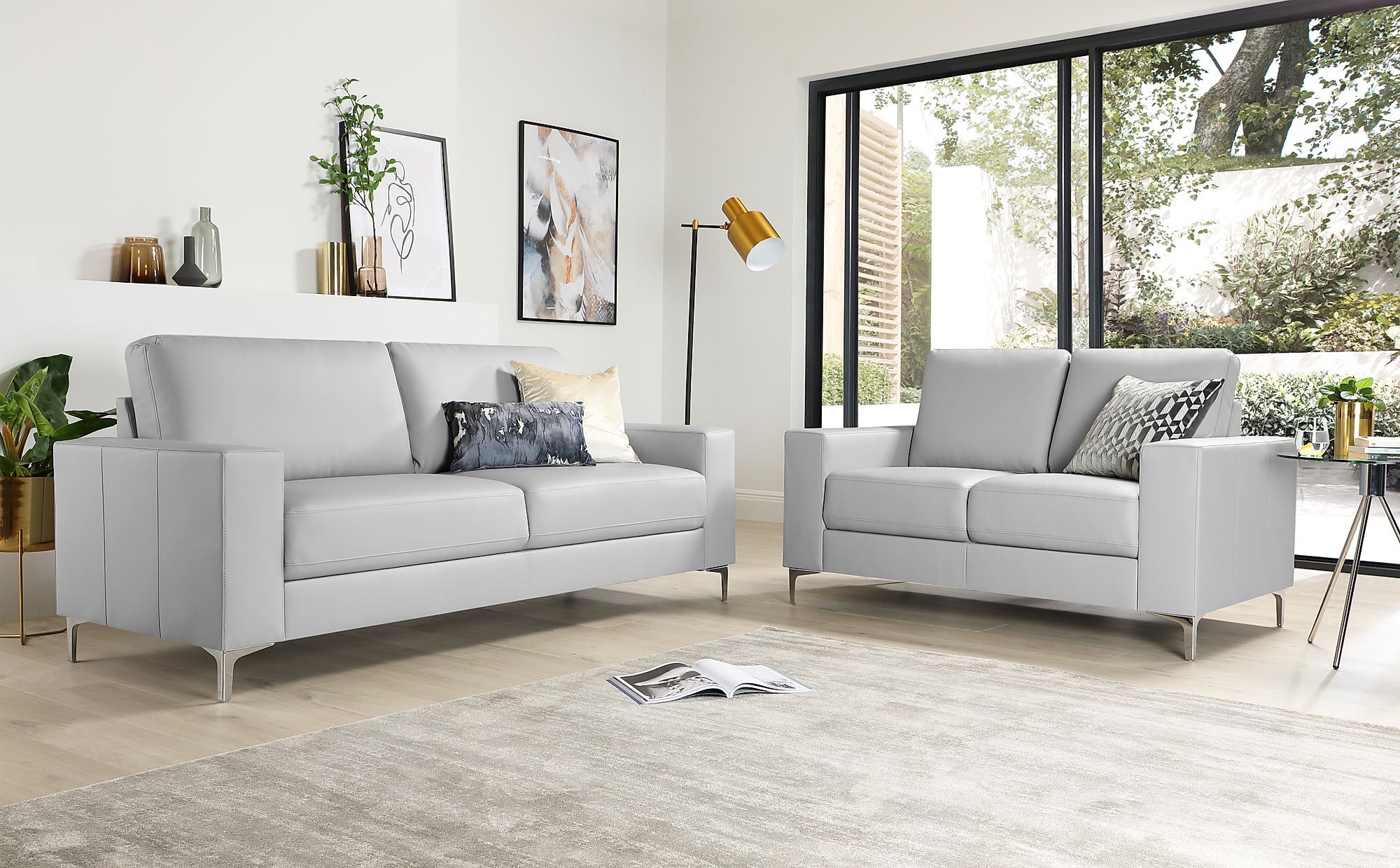 Popular Sofas In Light Gray With Regard To Baltimore Light Grey Leather 3+2 Seater Sofa Set (View 8 of 15)