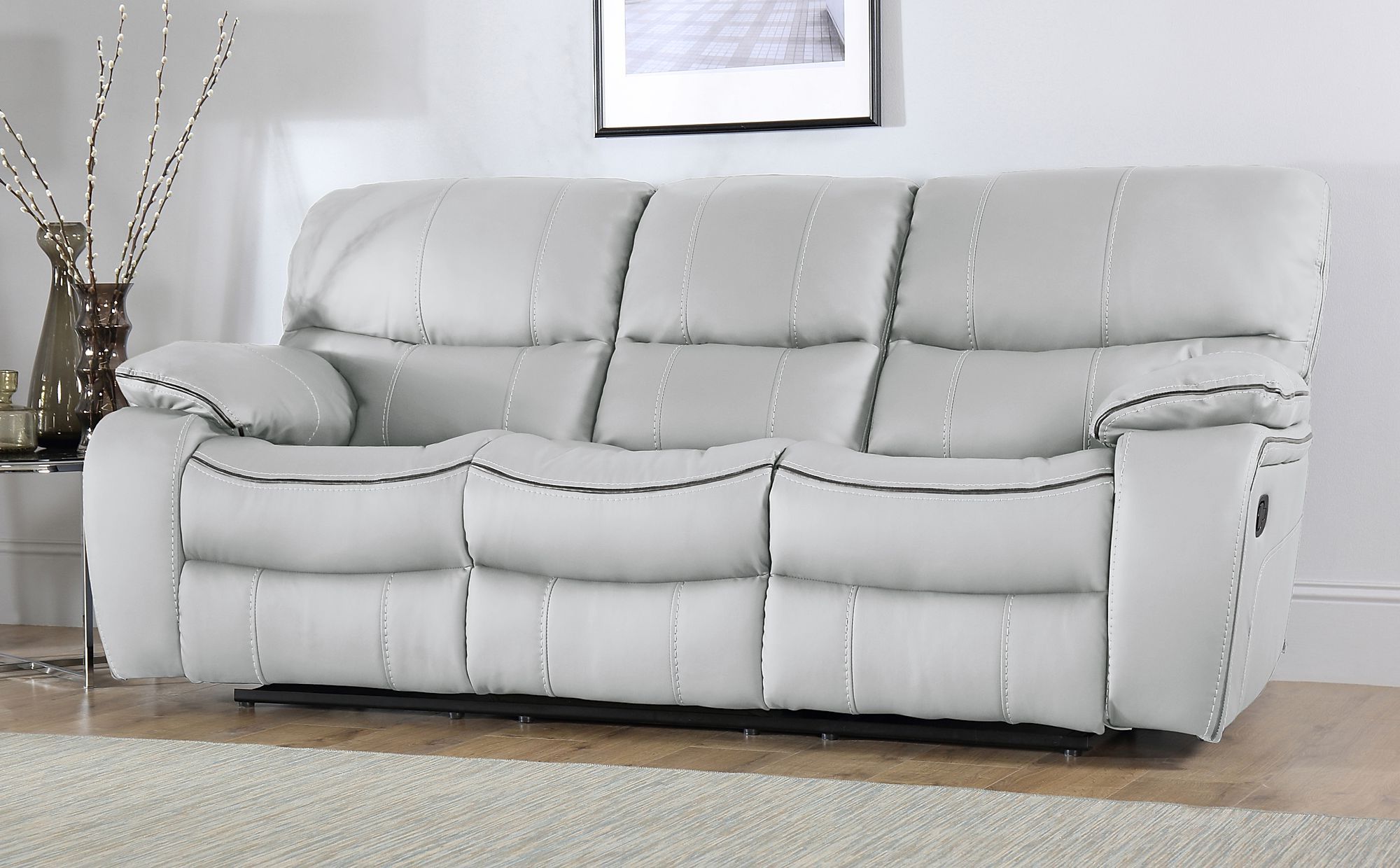 Popular Sofas In Light Grey Regarding Beaumont Light Grey Leather 3 Seater Recliner Sofa (Photo 15 of 15)