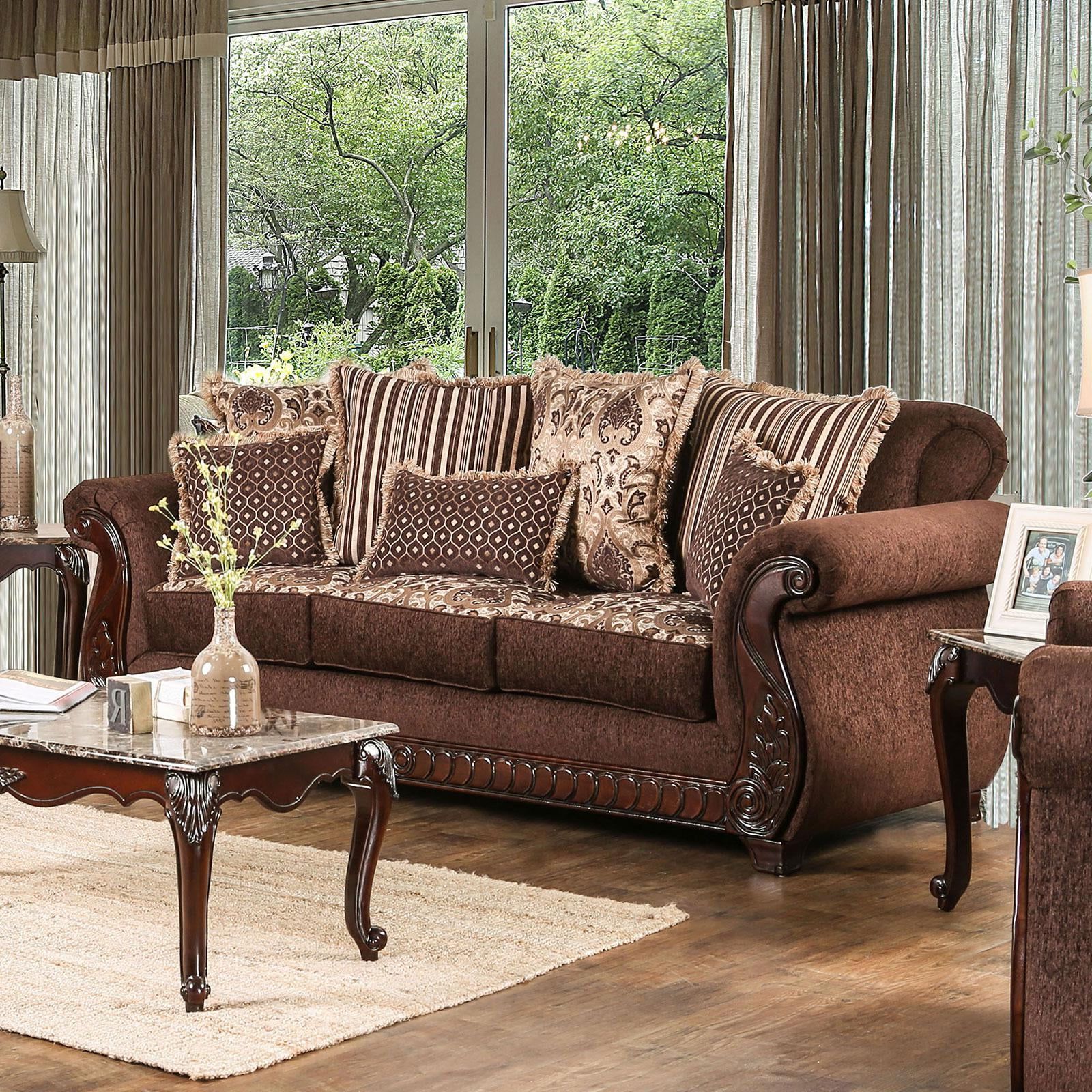 Popular Sofas In Pattern For Traditional Fabric Upholstery Sofa In Brown Sm6109 Tabithafoa Group (View 13 of 15)