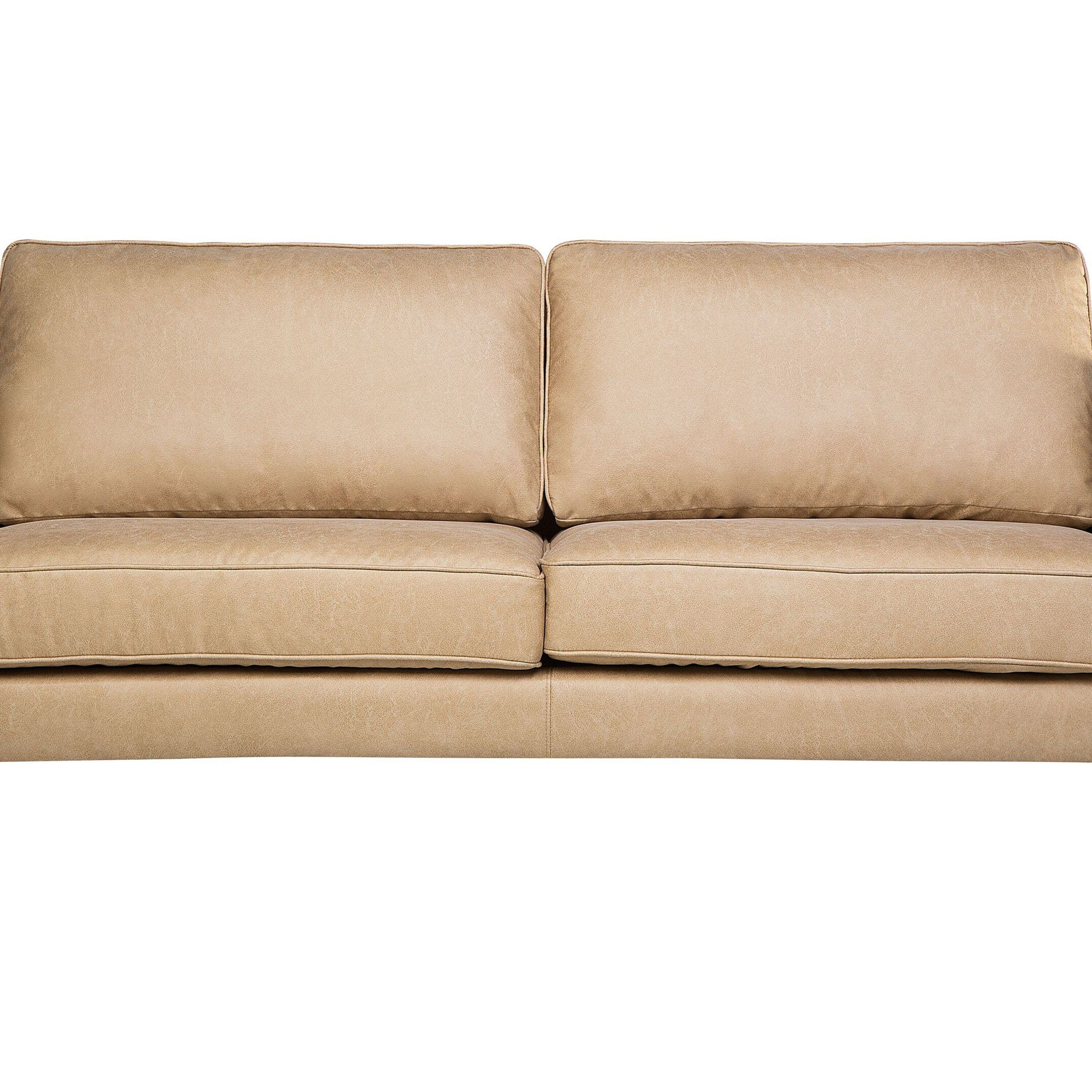 Popular Traditional 3 Seater Faux Leather Sofas Inside 3 Seater Faux Leather Sofa Beige Savalen (Photo 4 of 15)