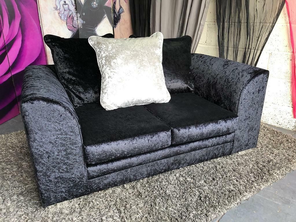 Preferred Black Velvet 2 Seater Sofa Beds Inside New Dunelm Michigan Black Velvet 2 Seater Sofa With Scatter Back (Photo 6 of 15)