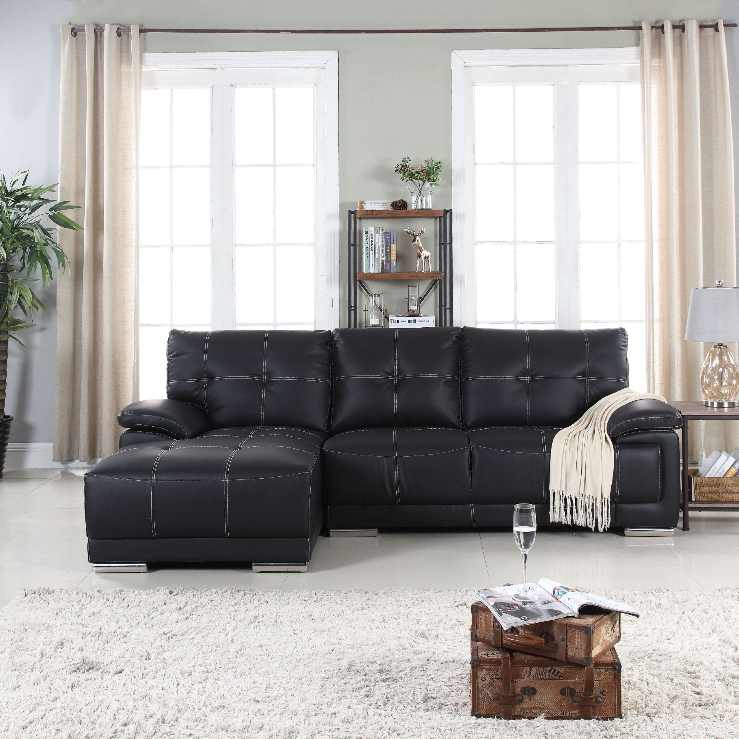 Preferred Classic Tufted Faux Leather Sectional Sofa – Walmart Intended For Faux Leather Sofas In Dark Brown (View 12 of 15)