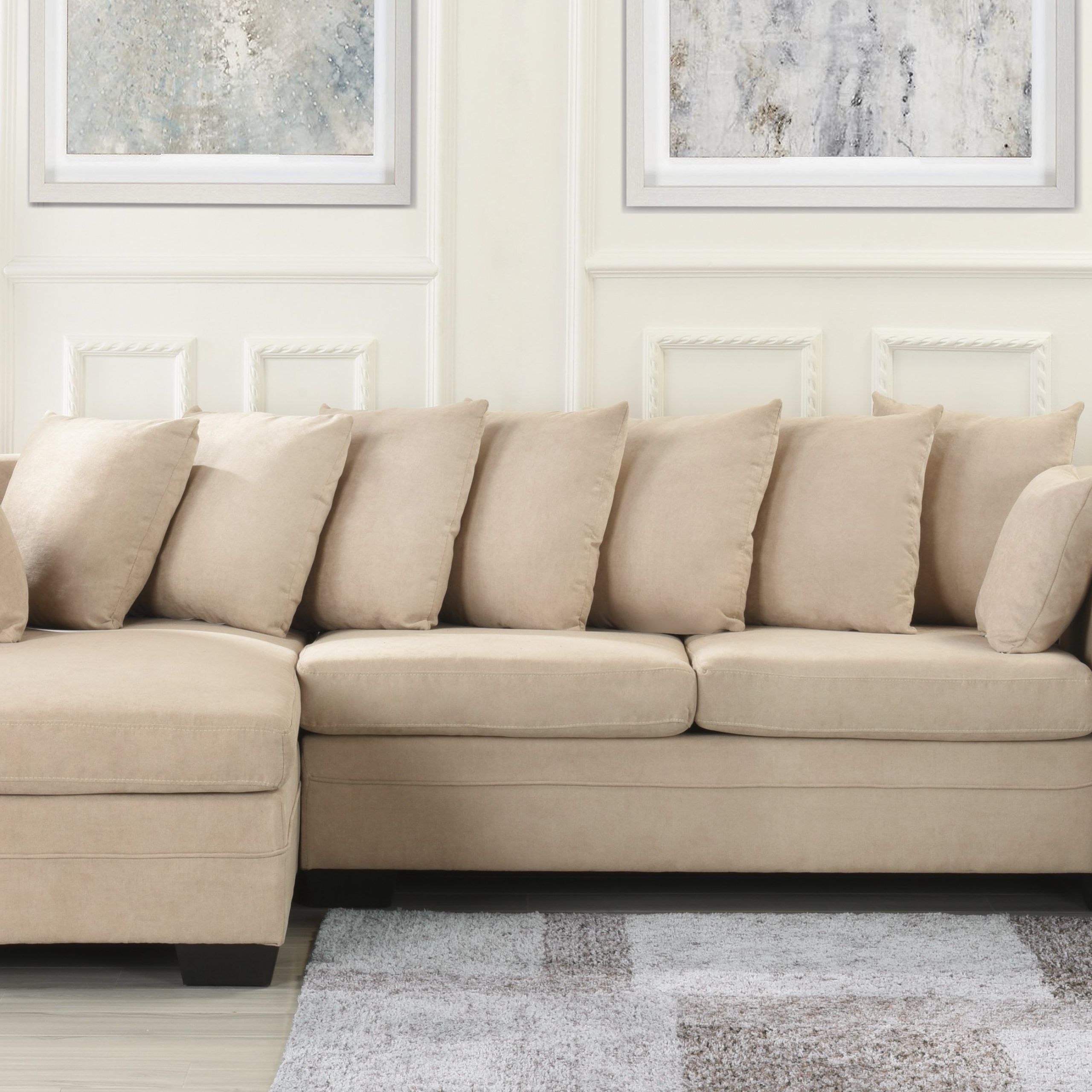 Preferred Large Brush Microfiber Sectional Sofa, L Shape Couch Extra Wide Chaise Intended For Beige L Shaped Sectional Sofas (Photo 1 of 15)
