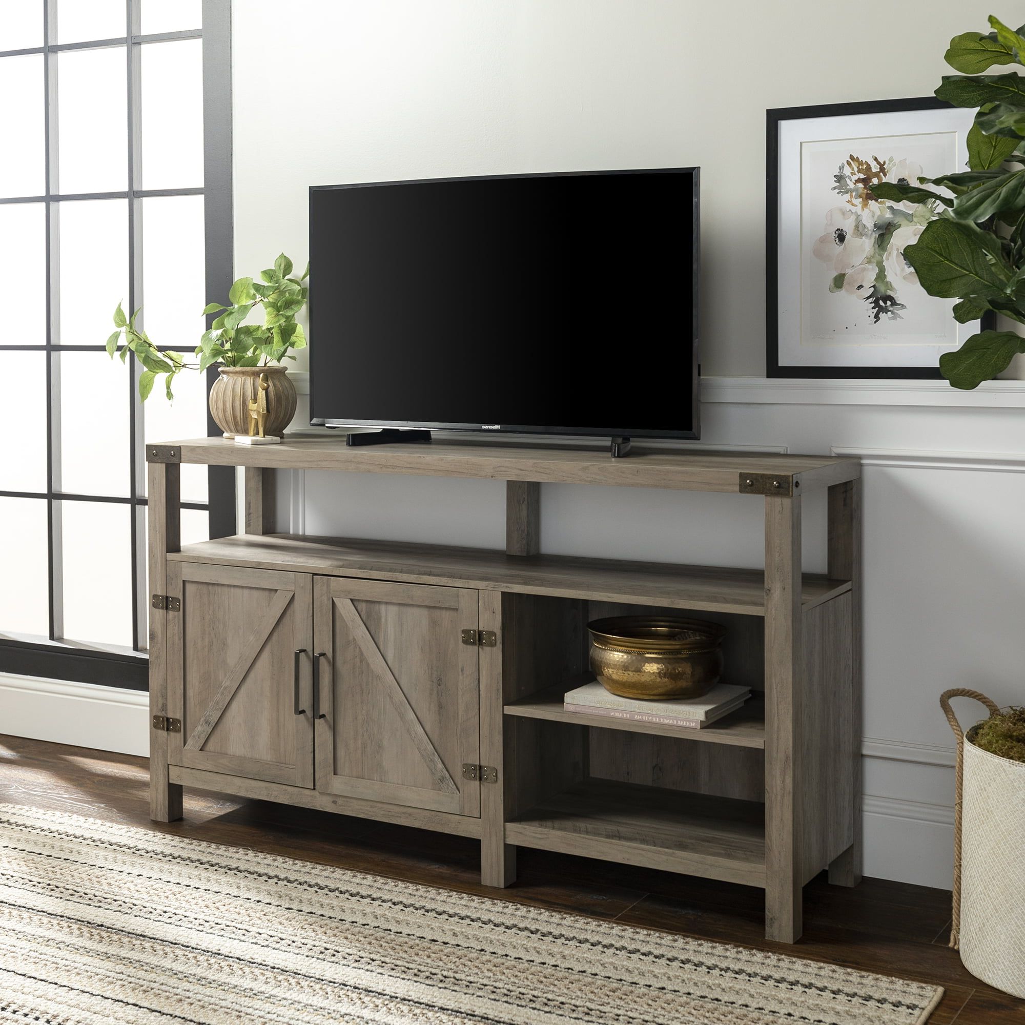 Preferred Modern Farmhouse Rustic Tv Stands With Regard To Manor Park Modern Farmhouse Tall Barn Door Tv Stand For Tv's Up To  (View 11 of 15)