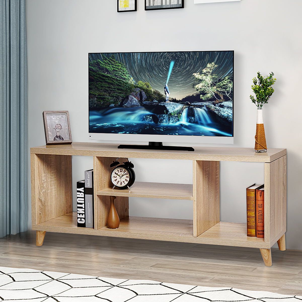 Preferred Modern Tv Stand For Tvs 40'' To 45'' W/4 Open Shelves Storage, Tv Throughout Dual Use Storage Cabinet Tv Stands (View 4 of 15)