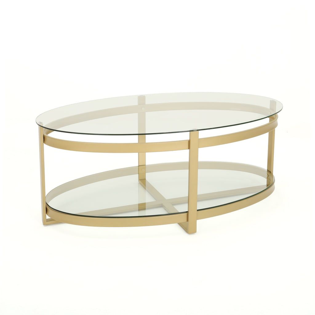 Preferred Tempered Glass Oval Side Tables In Peterborough Modern Glam Tempered Glass Oval Coffee Table With Iron Fr (View 8 of 15)
