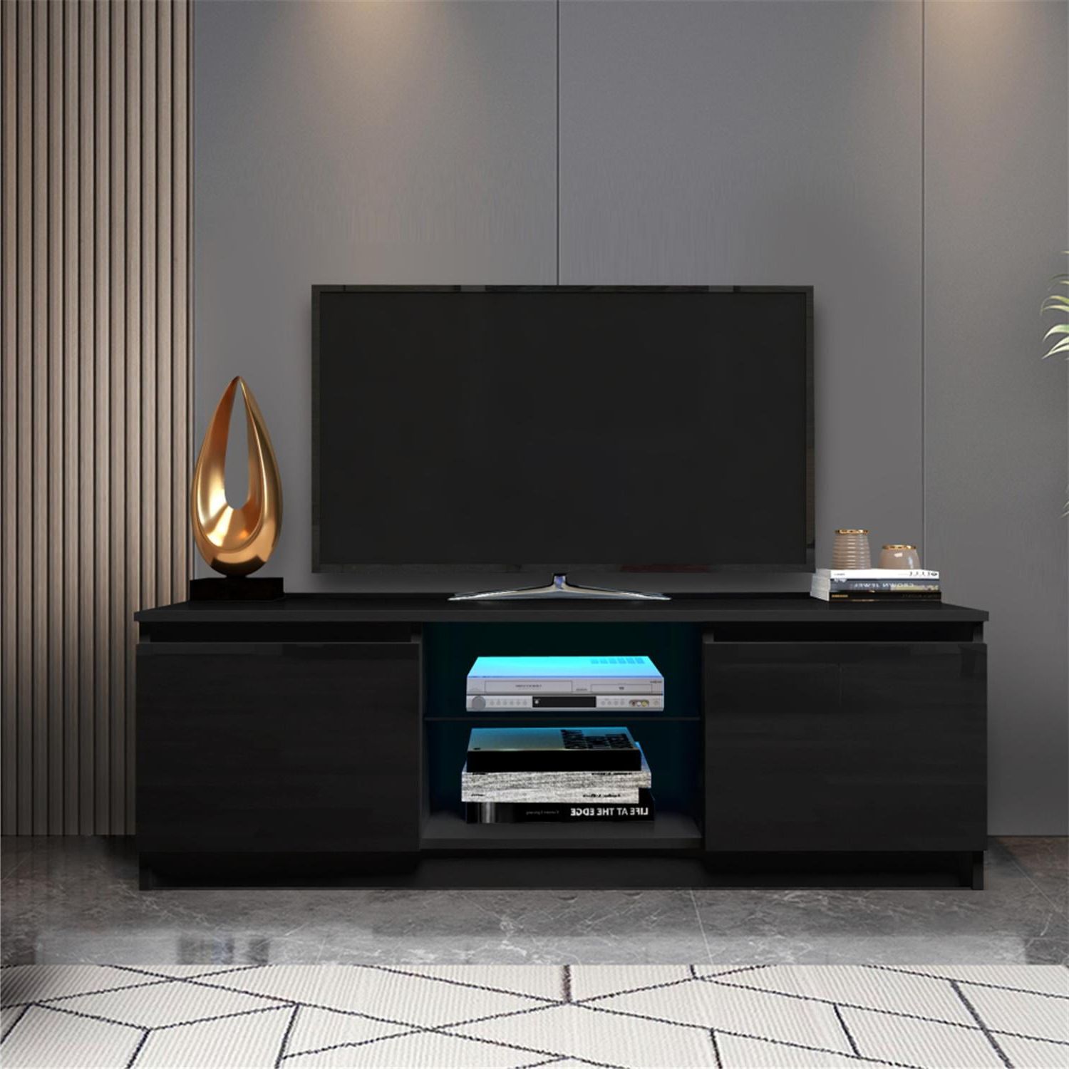 Preferred Tv Stand With Led Lights, Modern Led Tv Cabinet With Storage Drawers Pertaining To Led Tv Stands With Outlet (View 11 of 15)
