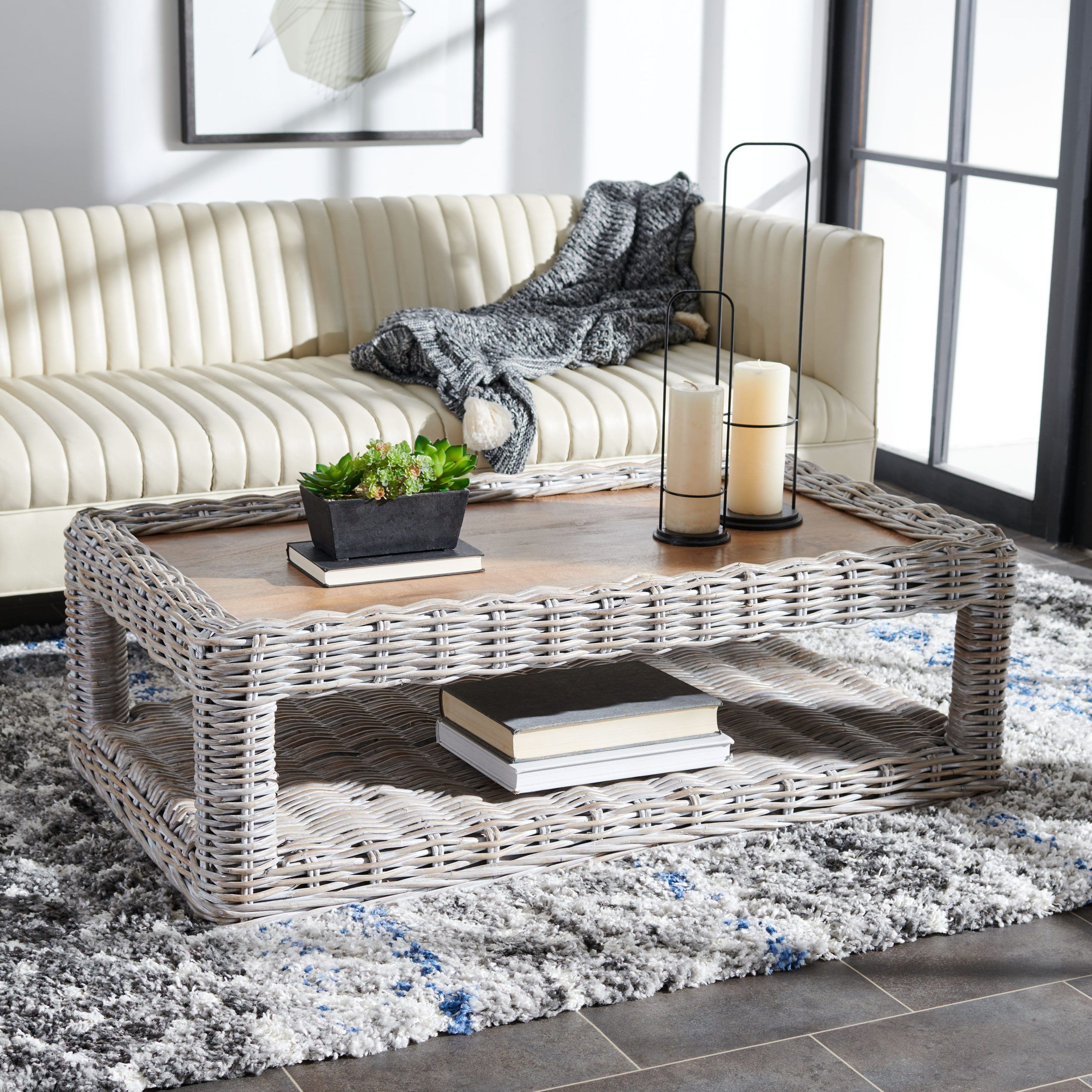 Rattan Coffee Tables For 2020 Safavieh Sacramento Rattan Coffee Table, Grey White Wash/ Natural (View 2 of 15)