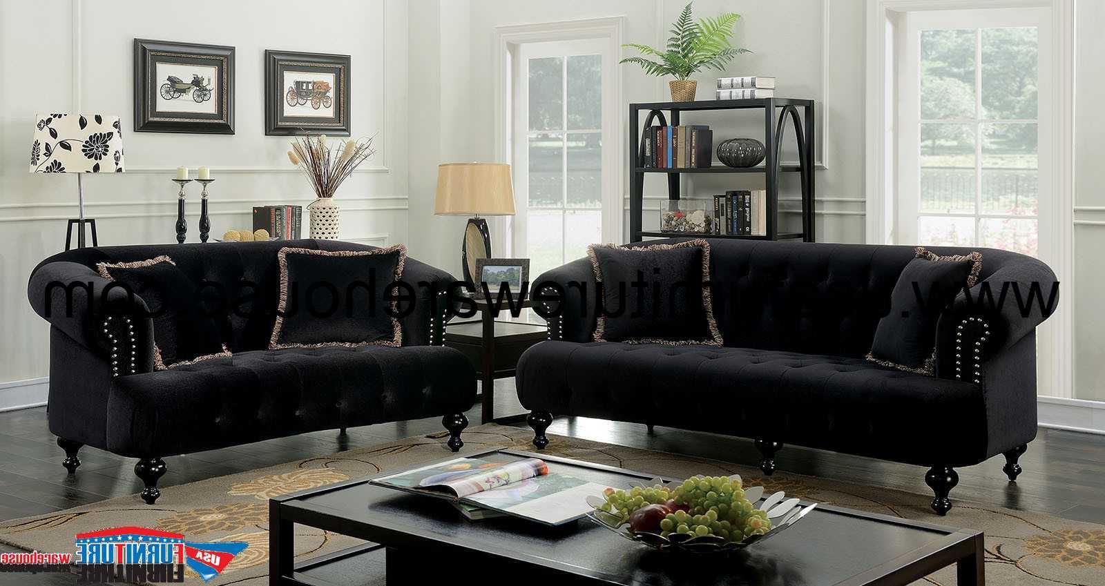 Rayne Black Fabric Sofa Set – Usa Furniture Warehouse Within Preferred Traditional Black Fabric Sofas (View 9 of 15)