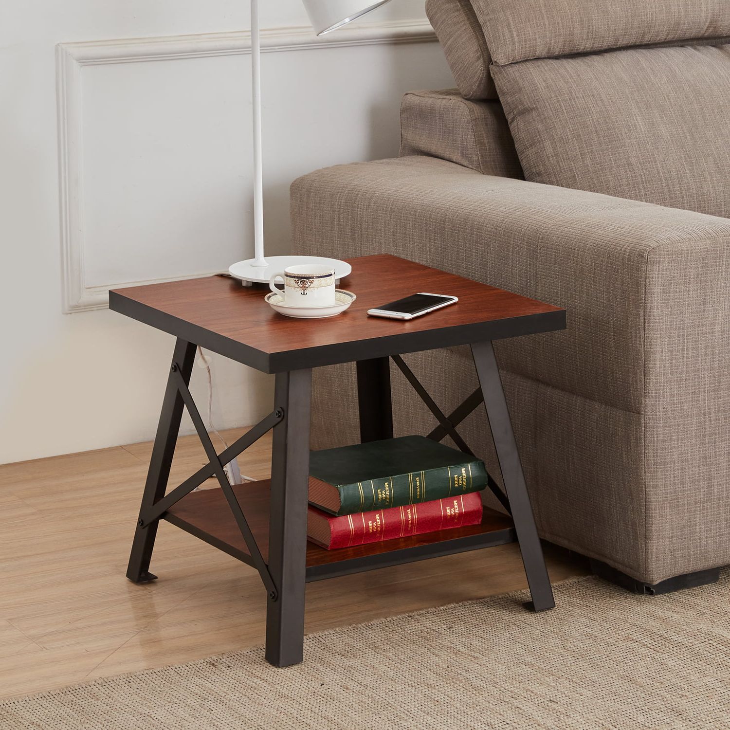 Recent Coffee Tables With Open Storage Shelves In 20" Open Storage Shelf Coffee Table End Table Square,industrial Style (View 5 of 15)