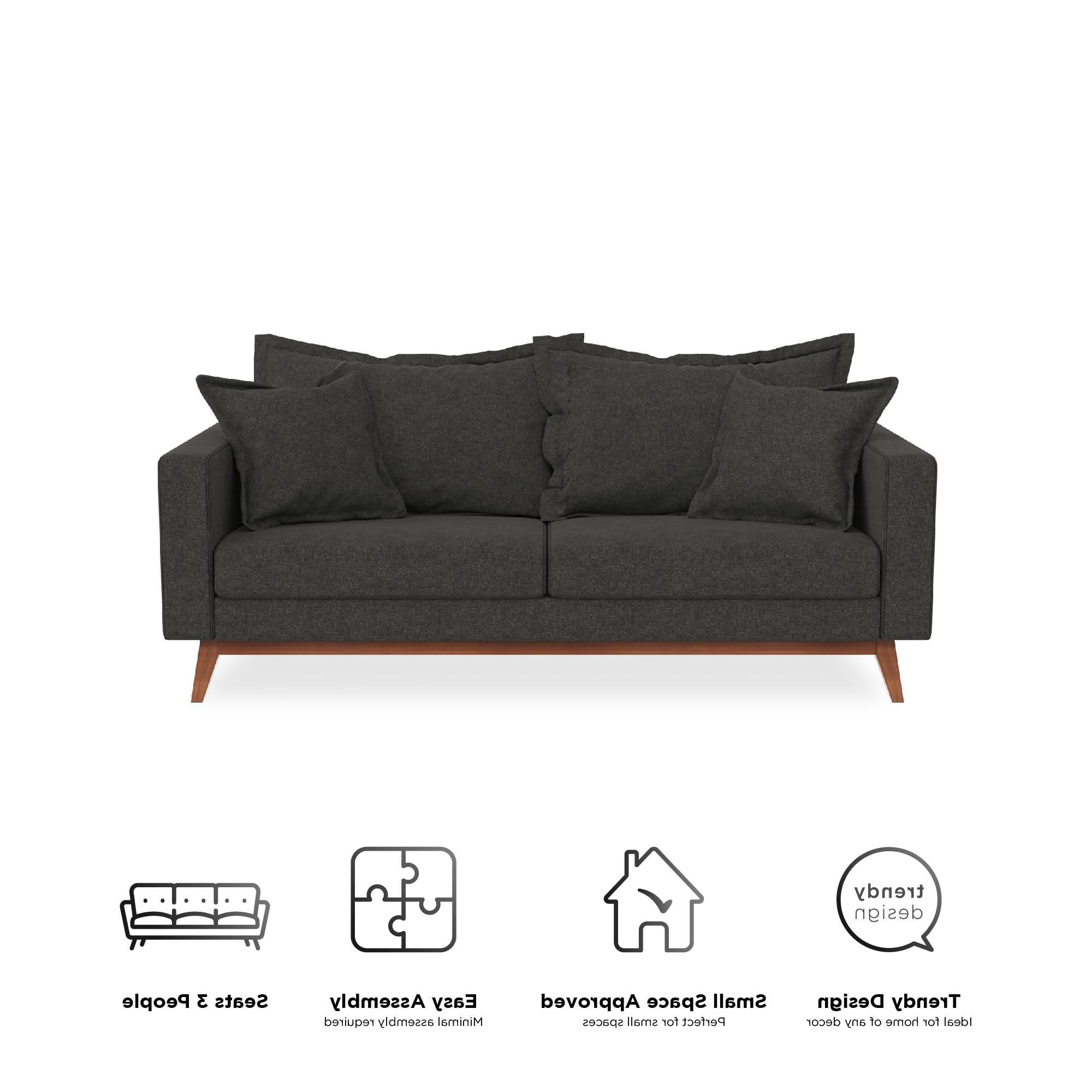 Recent Dhp Miriam Pillowback Wood Base Sofa, Gray Linen – Walmart Throughout Sofas With Pillowback Wood Bases (View 12 of 15)