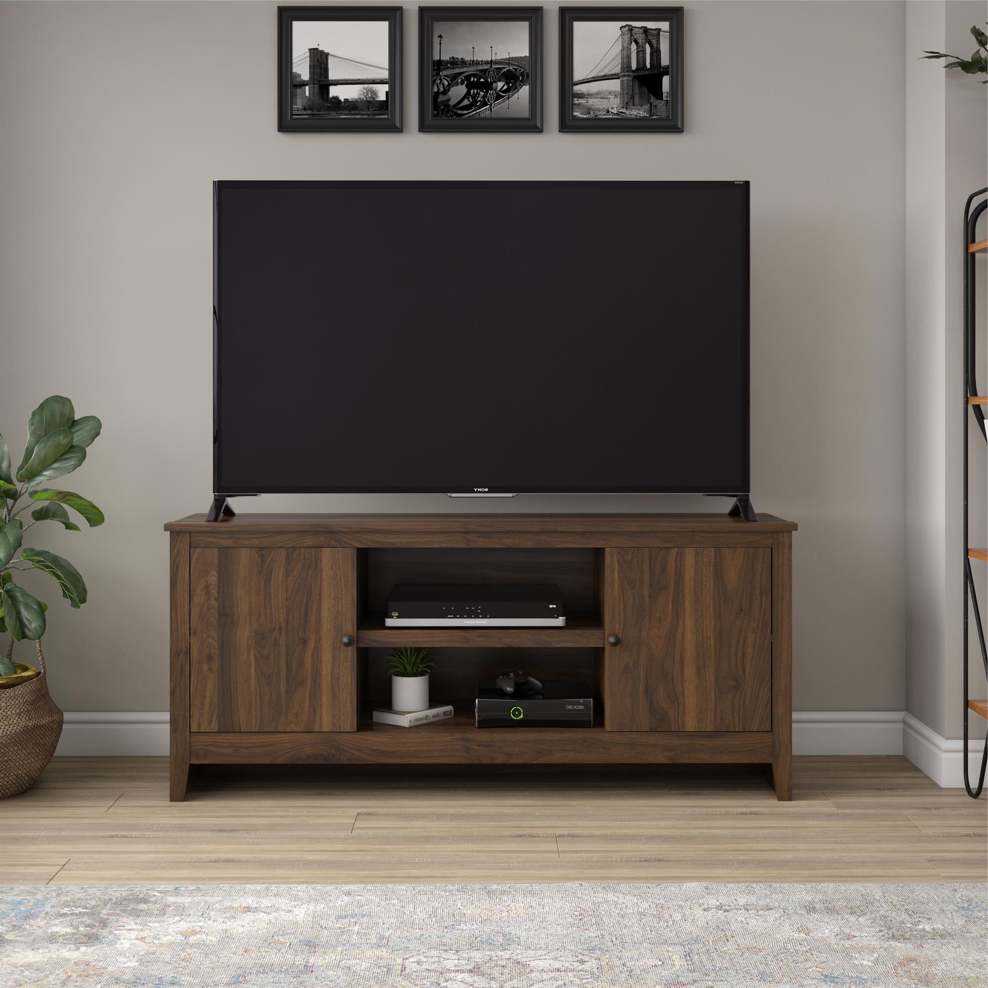 Recent Dual Use Storage Cabinet Tv Stands For Mainstays Tv Stand For Tvs Up To 65", Walnut – Walmart (View 11 of 15)