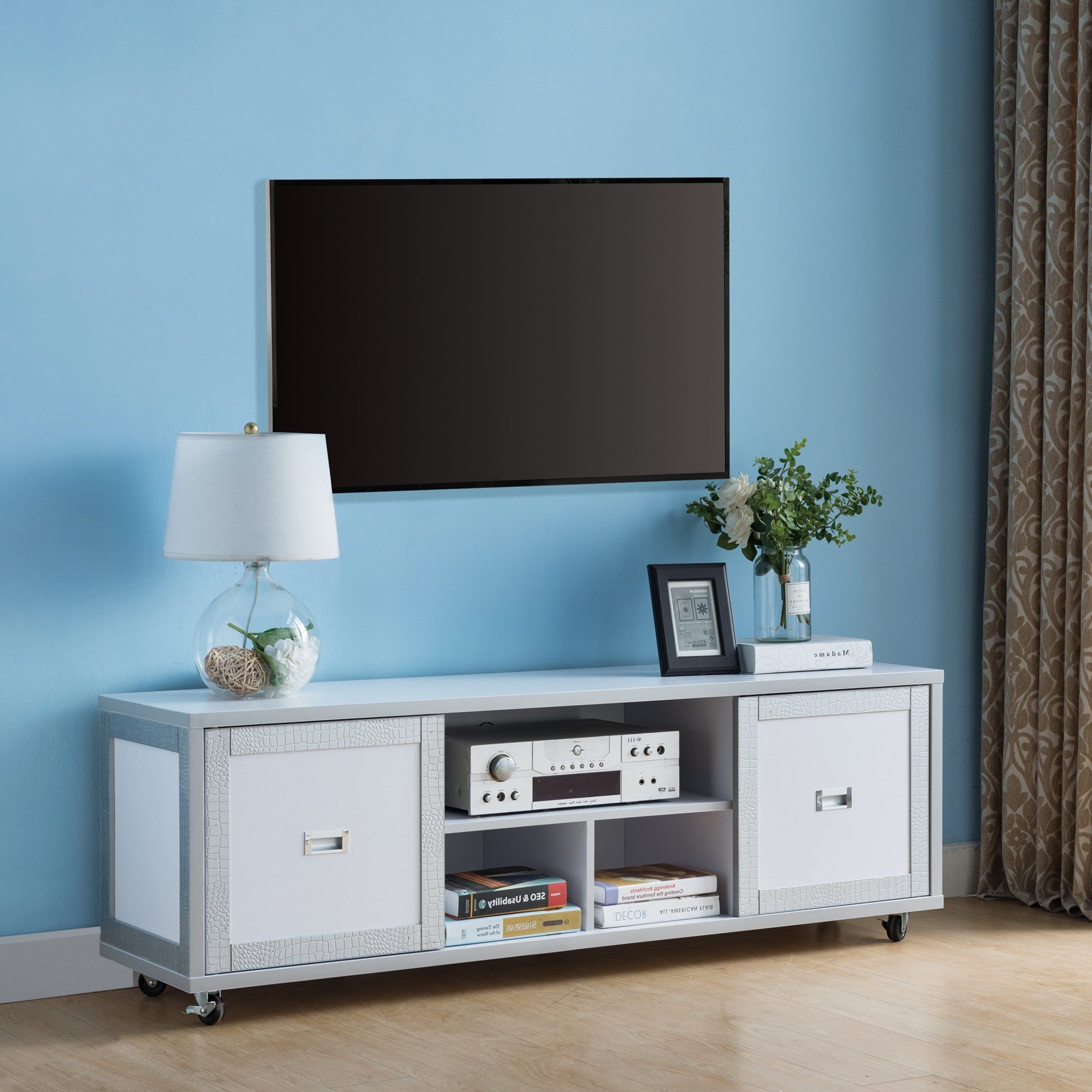 Recent Furniture Of America Gaur Contemporary 60 Inch White 3 Shelf Tv Stand With Modern Stands With Shelves (View 8 of 15)