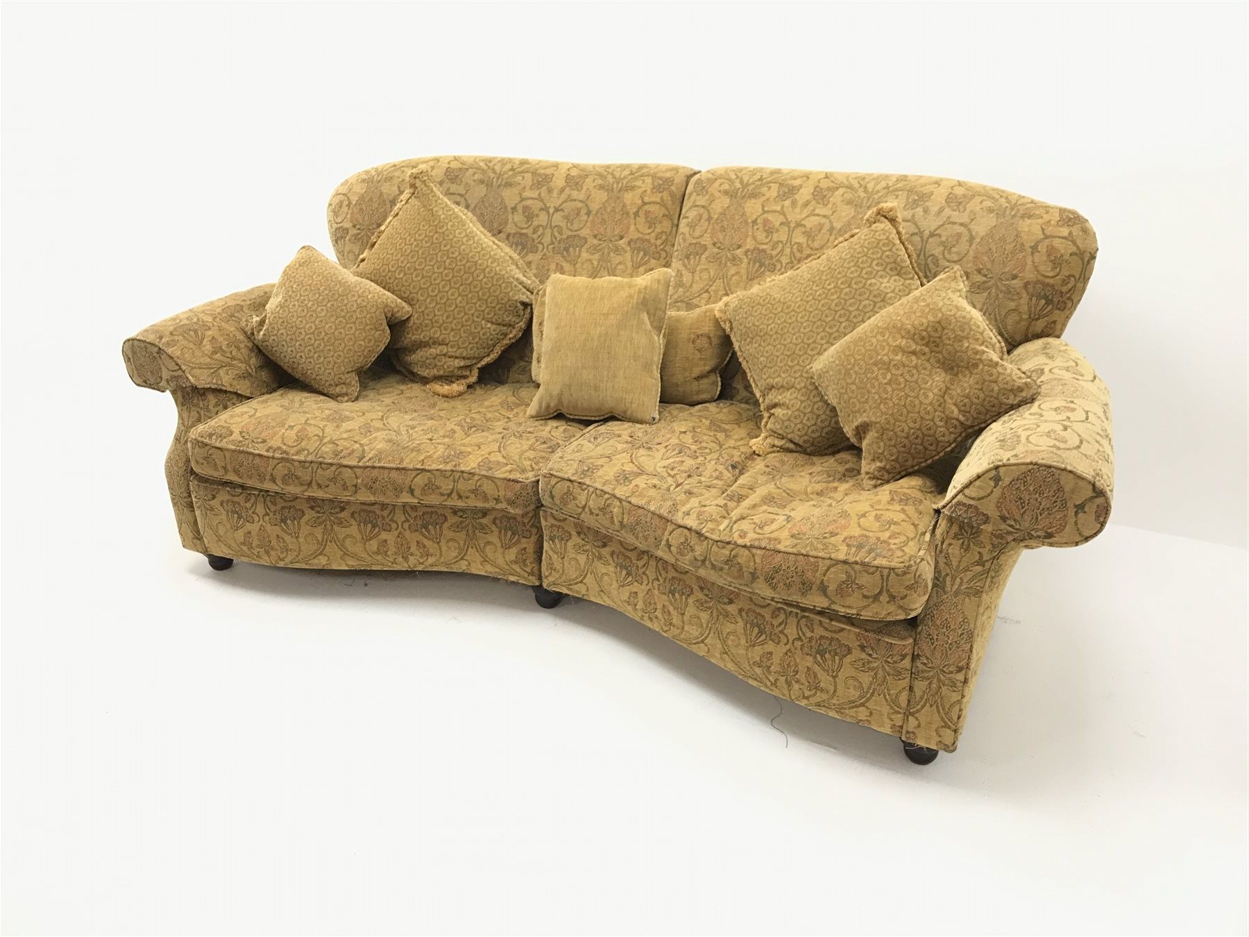 Recent Three Seat Curved Traditional Sofa, Scrolled Arms, Upholstered In A Within Sofas With Curved Arms (View 7 of 15)