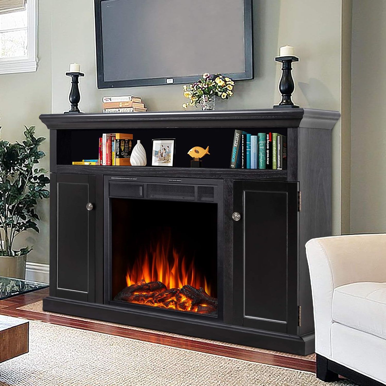 Recent Tv Stands With Electric Fireplace Regarding Amazon: Jamfly Electric Fireplace Tv Stand Wood Mantel For Tv Up To (View 6 of 15)
