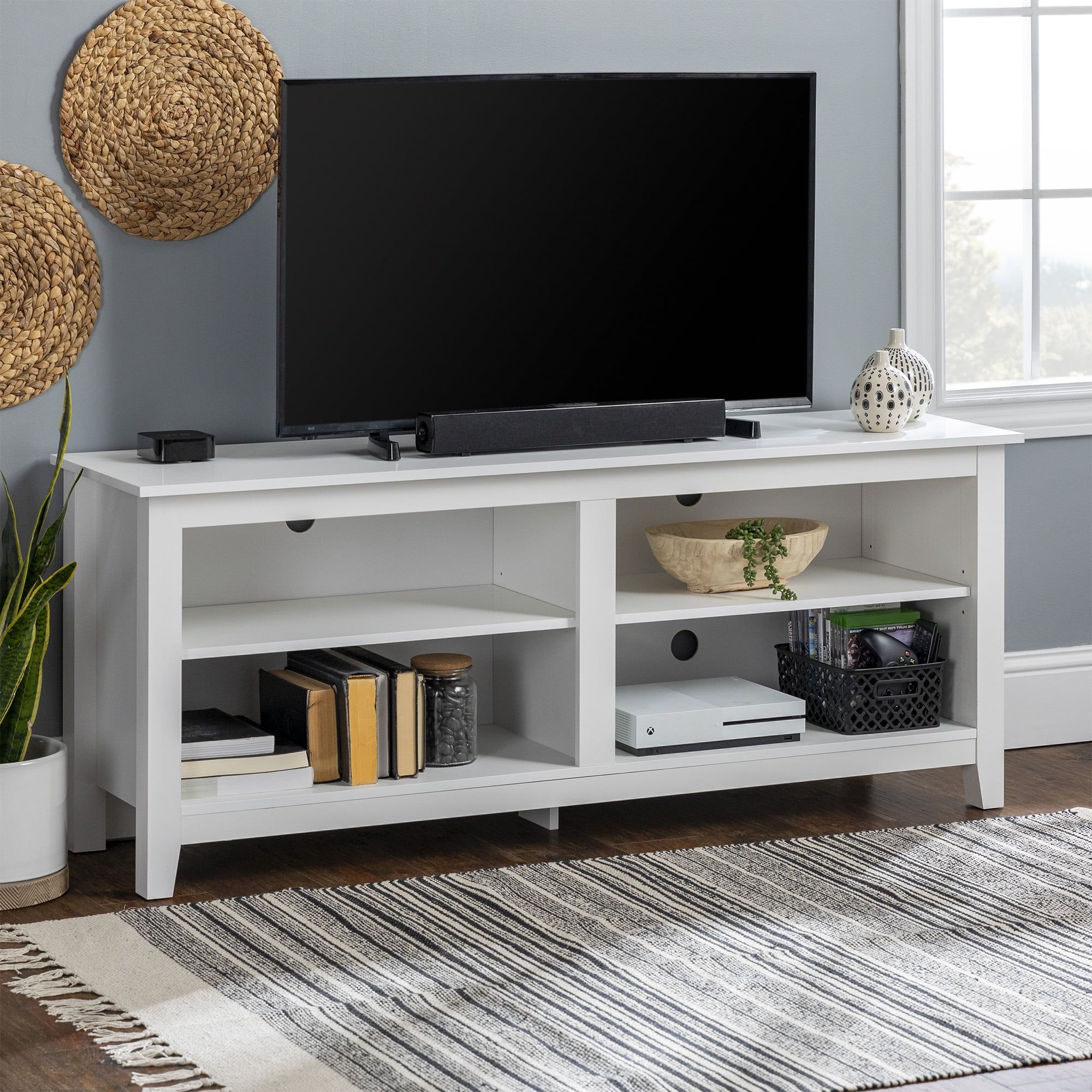 Recent White Wood Tv Stand For Tvs Up To 65"manor Park – Walmart With Regard To White Tv Stands Entertainment Center (View 15 of 15)