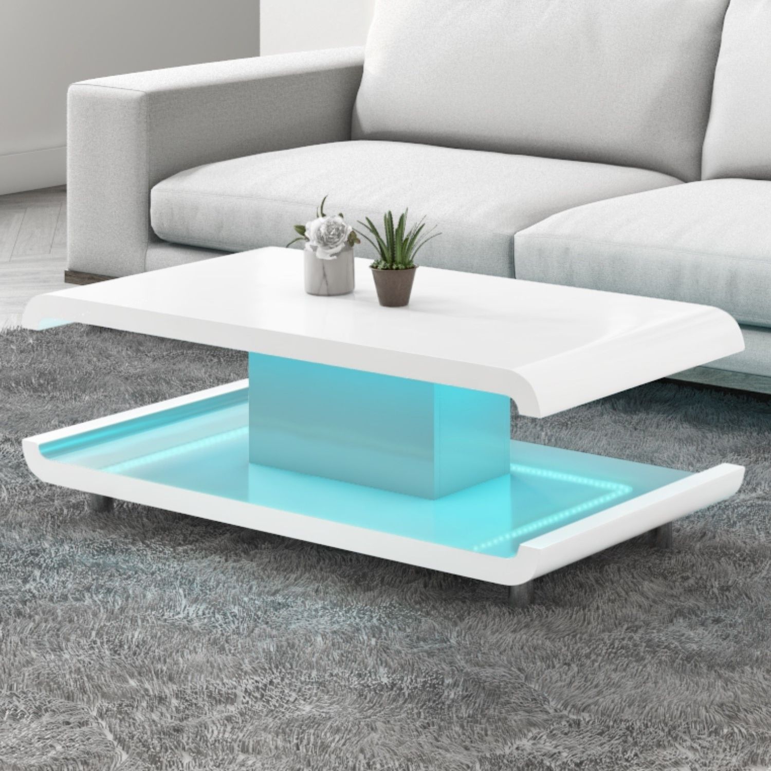Rectangular Led Coffee Tables Within Well Known White Coffee Table With Led Lights / High Gloss White Coffee Table With (View 13 of 15)
