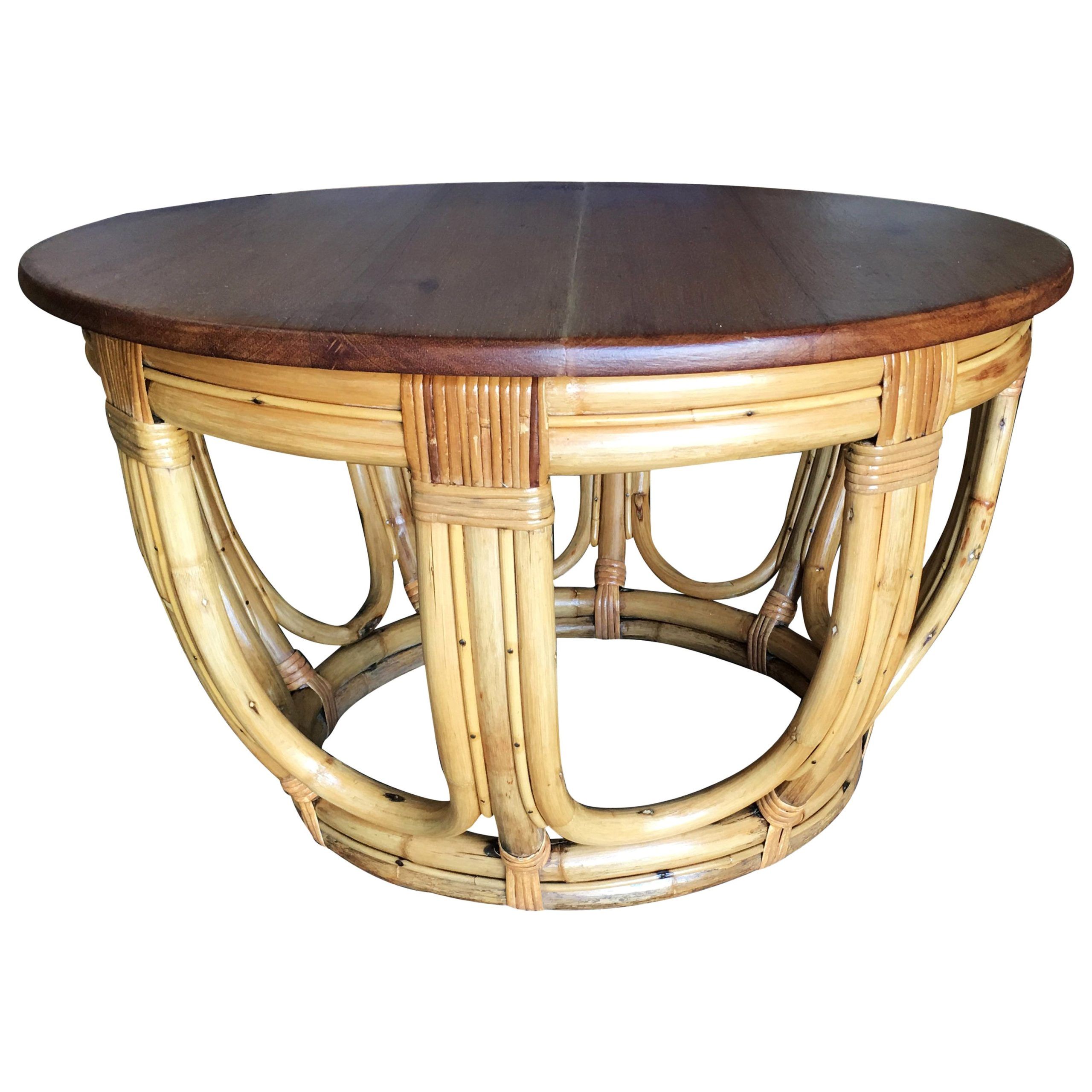 Restored Round Rattan Coffee Table With Mahogany Top For Sale At 1stdibs With Regard To Most Up To Date Rattan Coffee Tables (Photo 14 of 15)