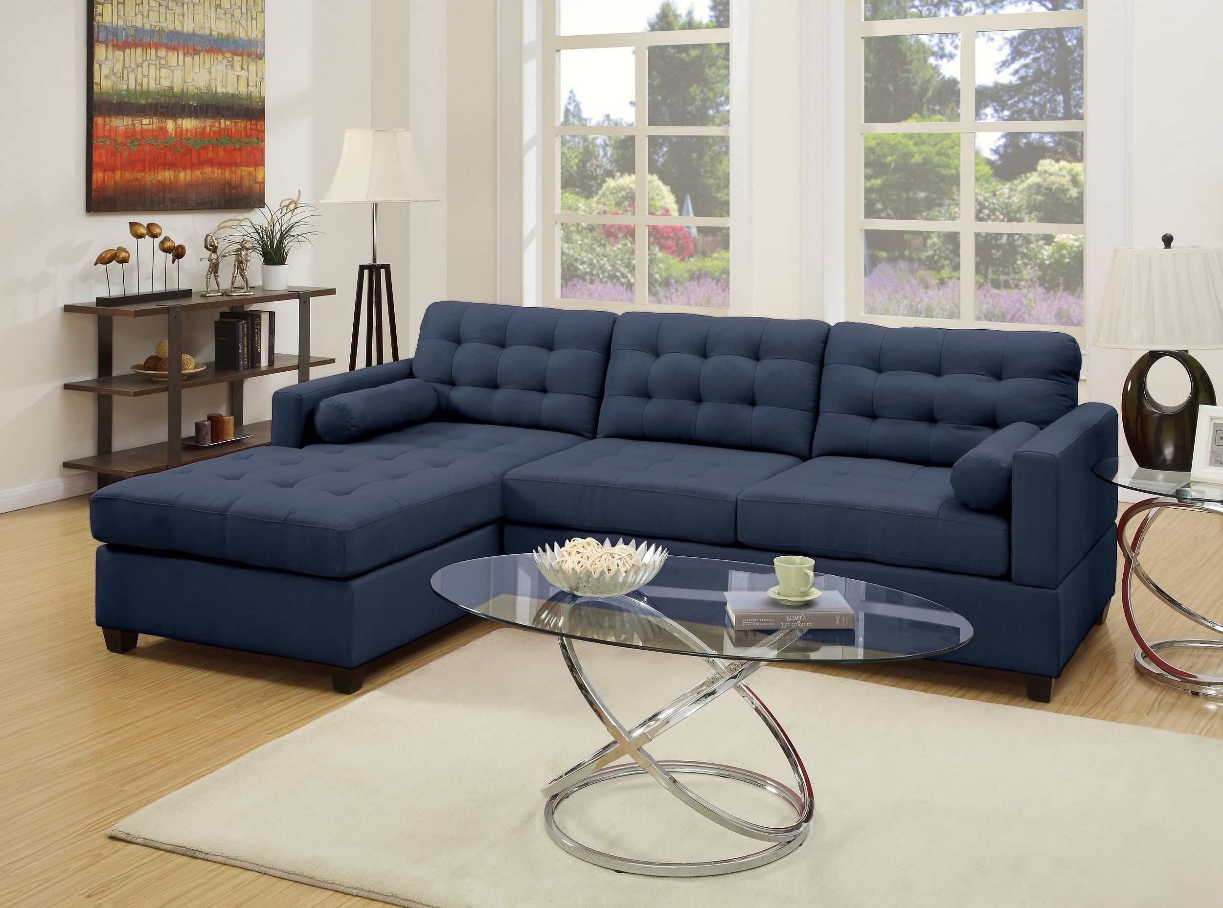 Reversible Sectional Sofas Intended For Most Current Living Room Furniture Reversible Sectional Sofa Set Dark Blue Polyfiber (View 11 of 15)