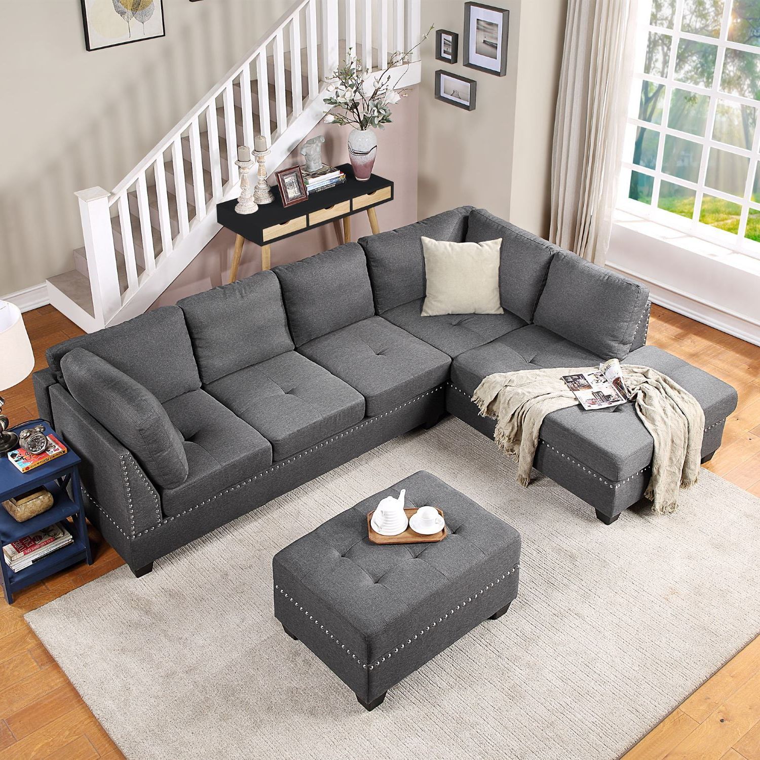 Reversible Sectional Sofas With Popular Modern Reversible Sectional Sofa Couch L Shape Couch With Chaise And (Photo 4 of 15)