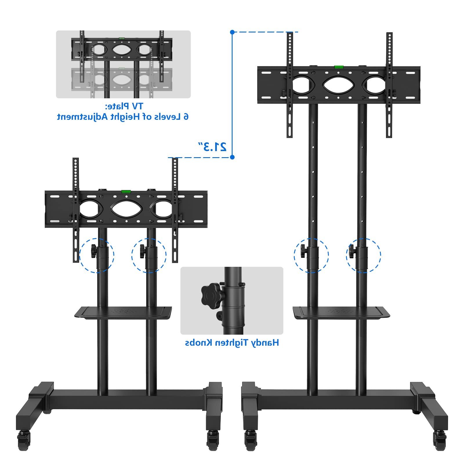 Rfiver Mobile Tv Stand Rolling Cart With Tilt Mount/locking Wheels For In Widely Used Mobile Tilt Rolling Tv Stands (View 14 of 15)