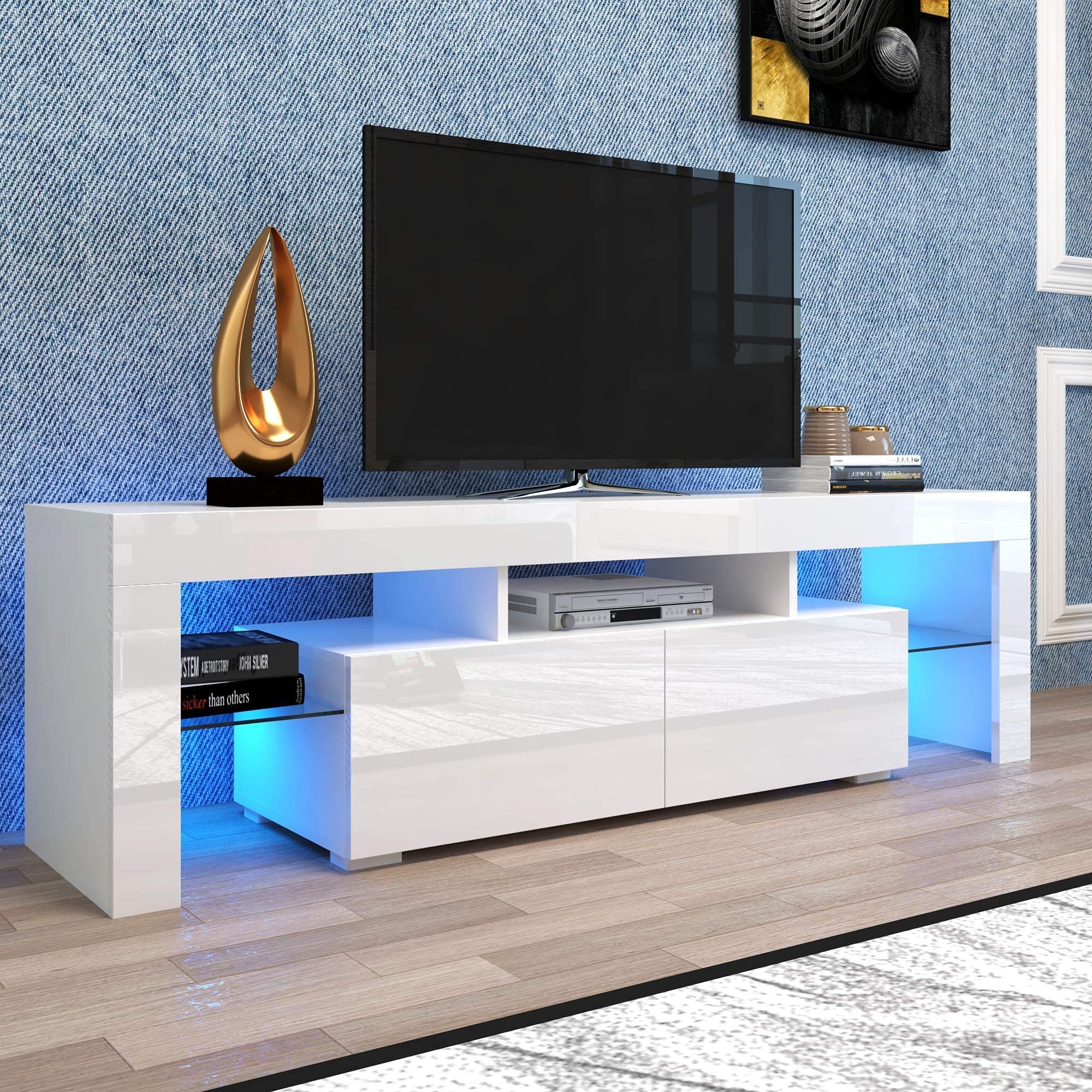 Rgb Tv Entertainment Centers Intended For Latest Buy Ssline Glossy Led Tv Stand With 16 Colors Rgb Led Lights,modern (Photo 9 of 15)