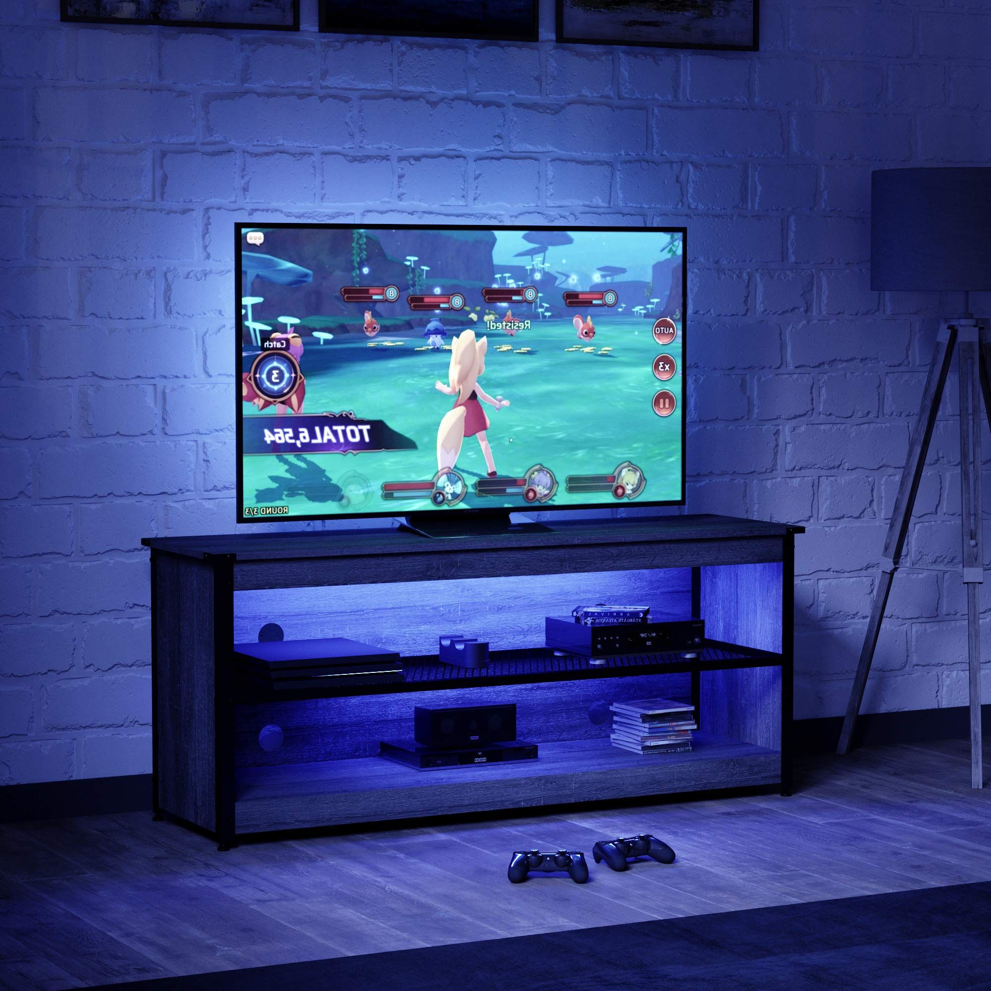Rgb Tv Entertainment Centers Within Preferred Bestier Gaming Led Tv Stand For 55/60/65 Inch Tv, 3 Tier Entertainment (Photo 15 of 15)