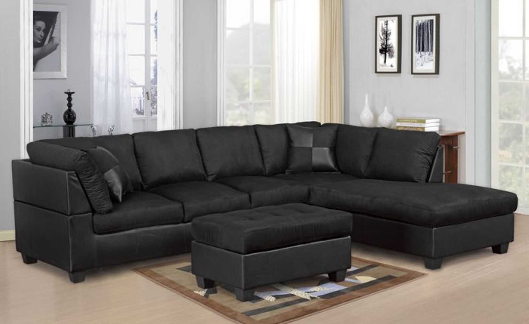 Right Facing Black Sofas Intended For Most Recently Released Modern 2pc Black Sectional Sofa And Chaise – Kassa Mall Home Furniture (View 9 of 15)