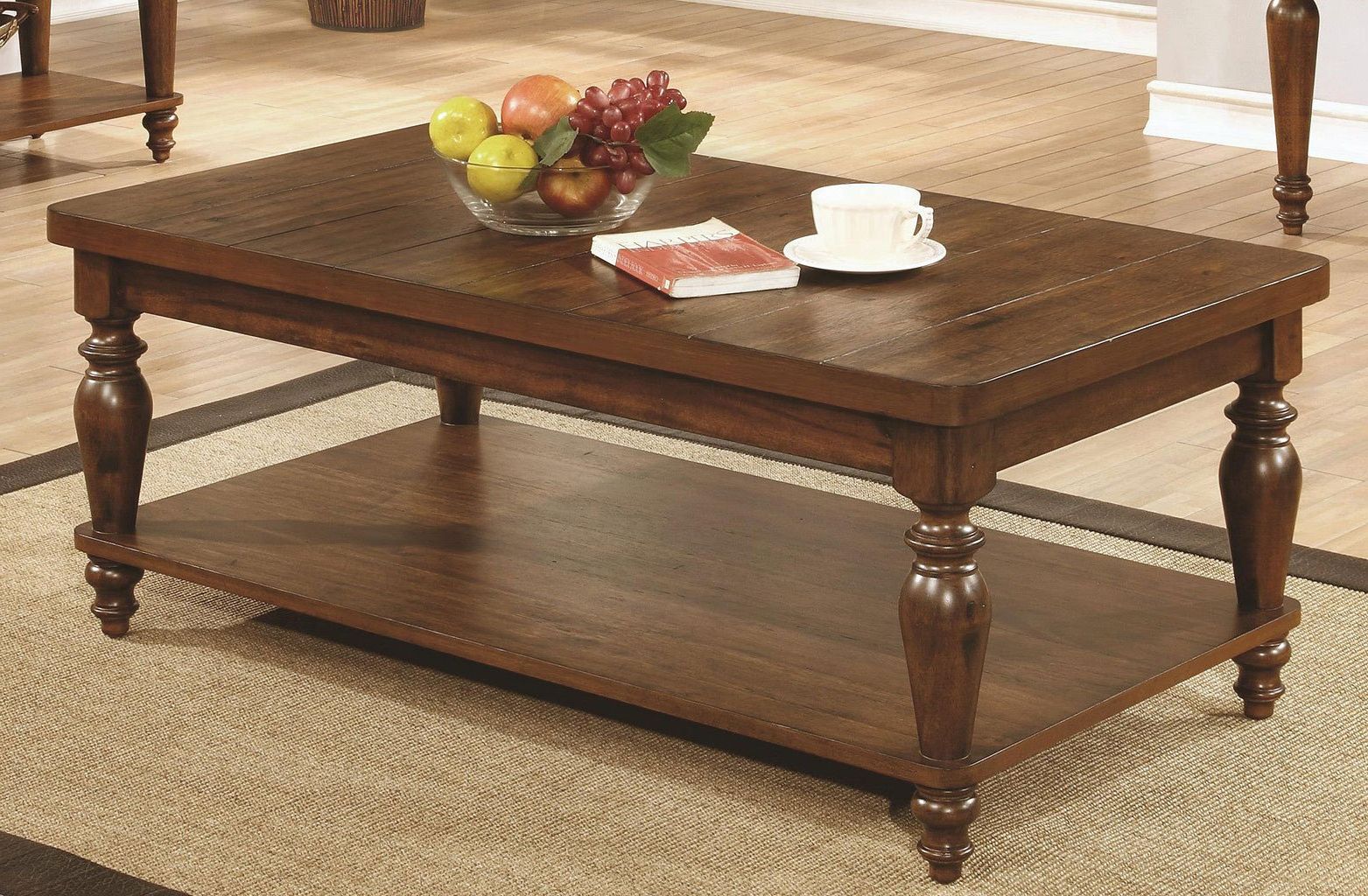 Rustic Brown Coffee Table W/ Turned Legscoaster Furniture With Regard To Famous Brown Rustic Coffee Tables (Photo 5 of 15)