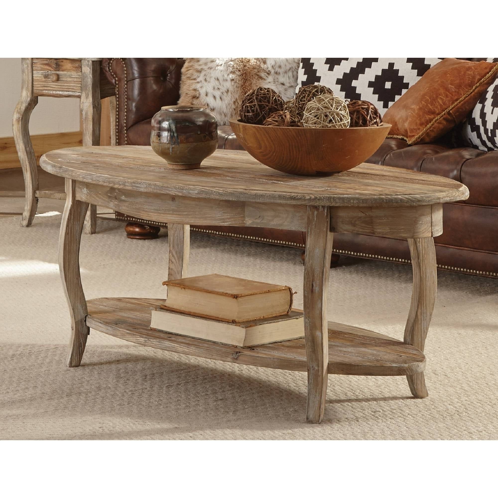 Rustic Coffee Tables Intended For Favorite Alaterre Rustic Reclaimed Oval Coffee Table, Driftwood – Walmart (Photo 7 of 15)