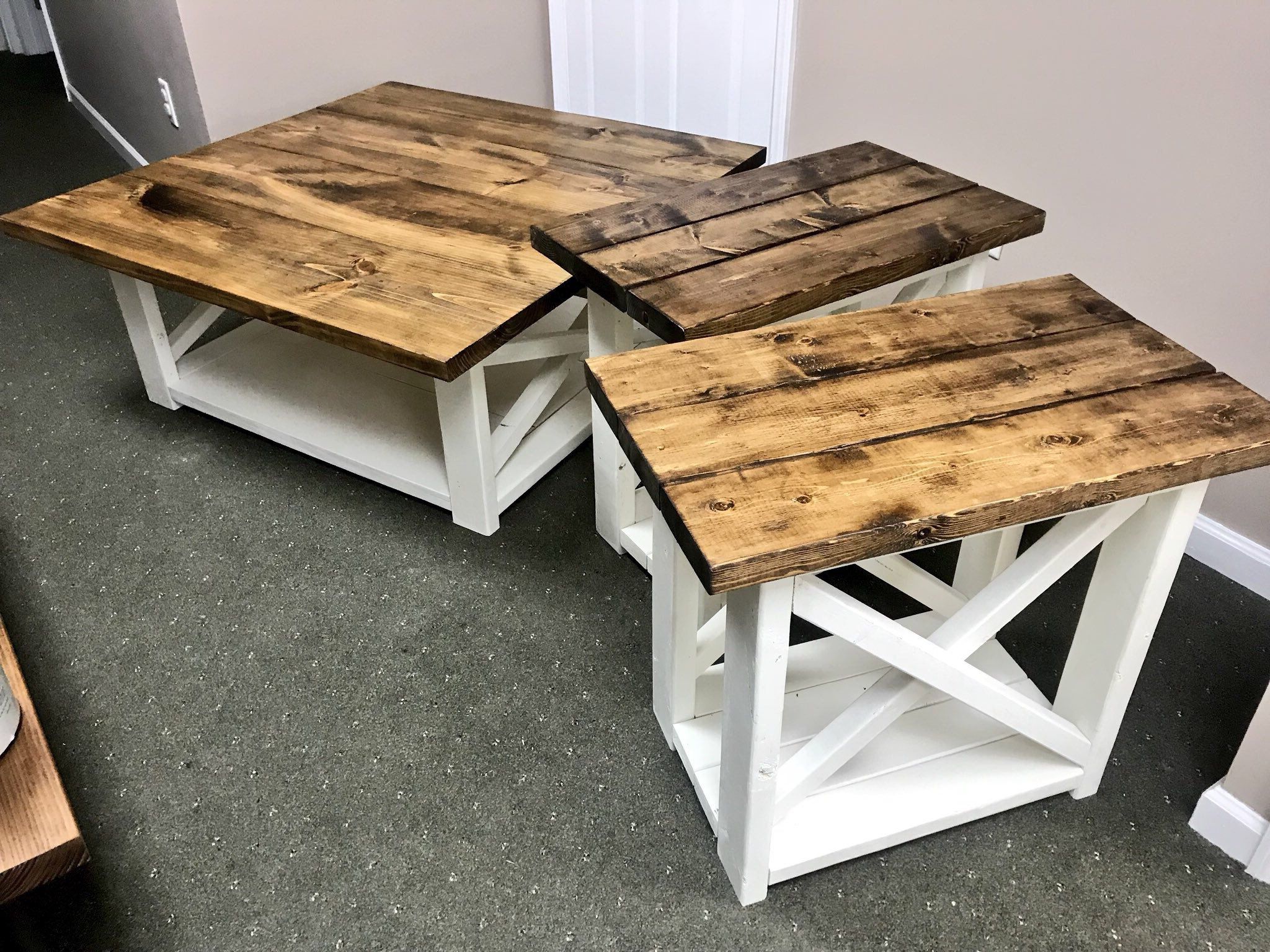 Rustic Living Room Set, Large Farmhouse Coffee Table With Set Of Long Within Most Current Living Room Farmhouse Coffee Tables (View 7 of 15)