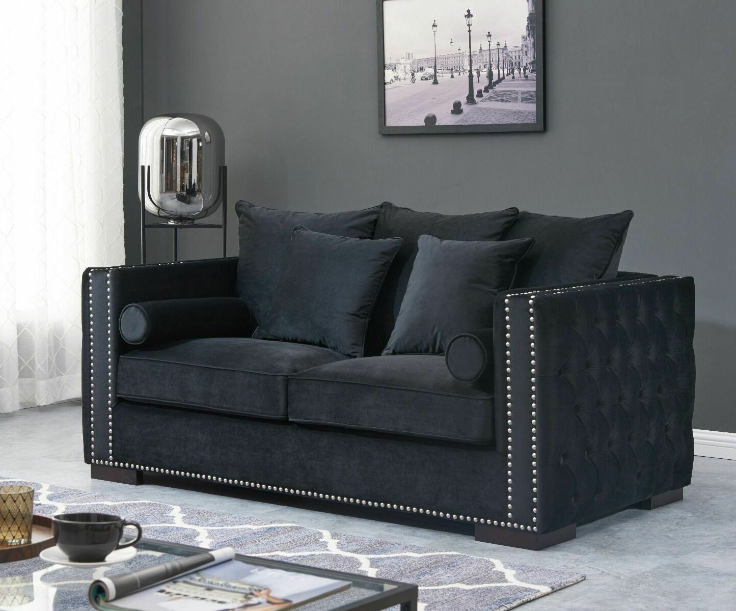 Saint James 2 Seater Black Velvet Sofa For Well Known 2 Seater Black Velvet Sofa Beds (View 2 of 15)