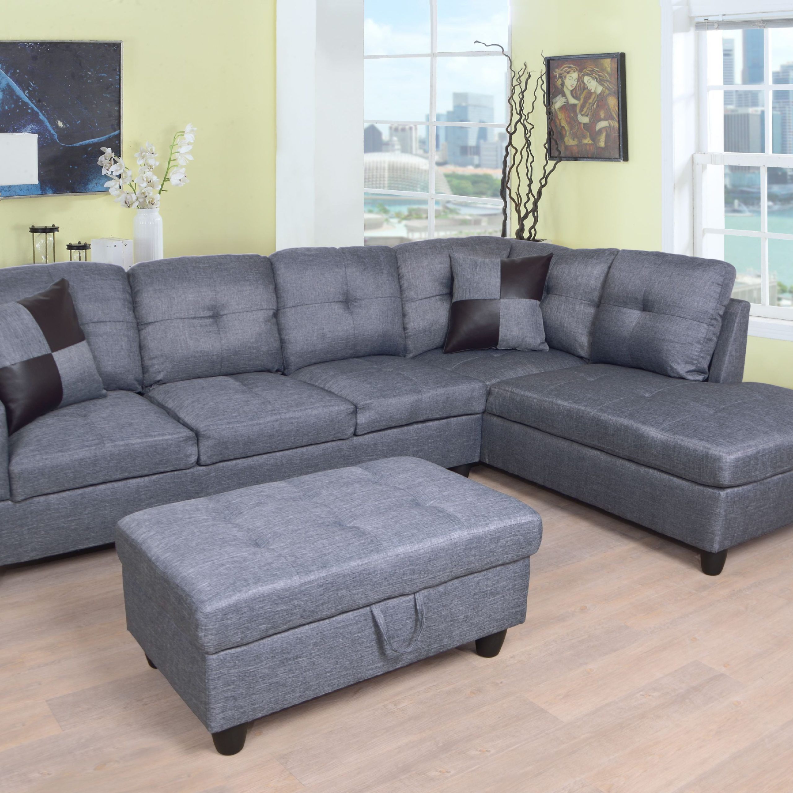 Sam Left Facing Sectional Sofa With Ottoman, Grey – Walmart For Most Current Sofas With Ottomans (View 6 of 15)