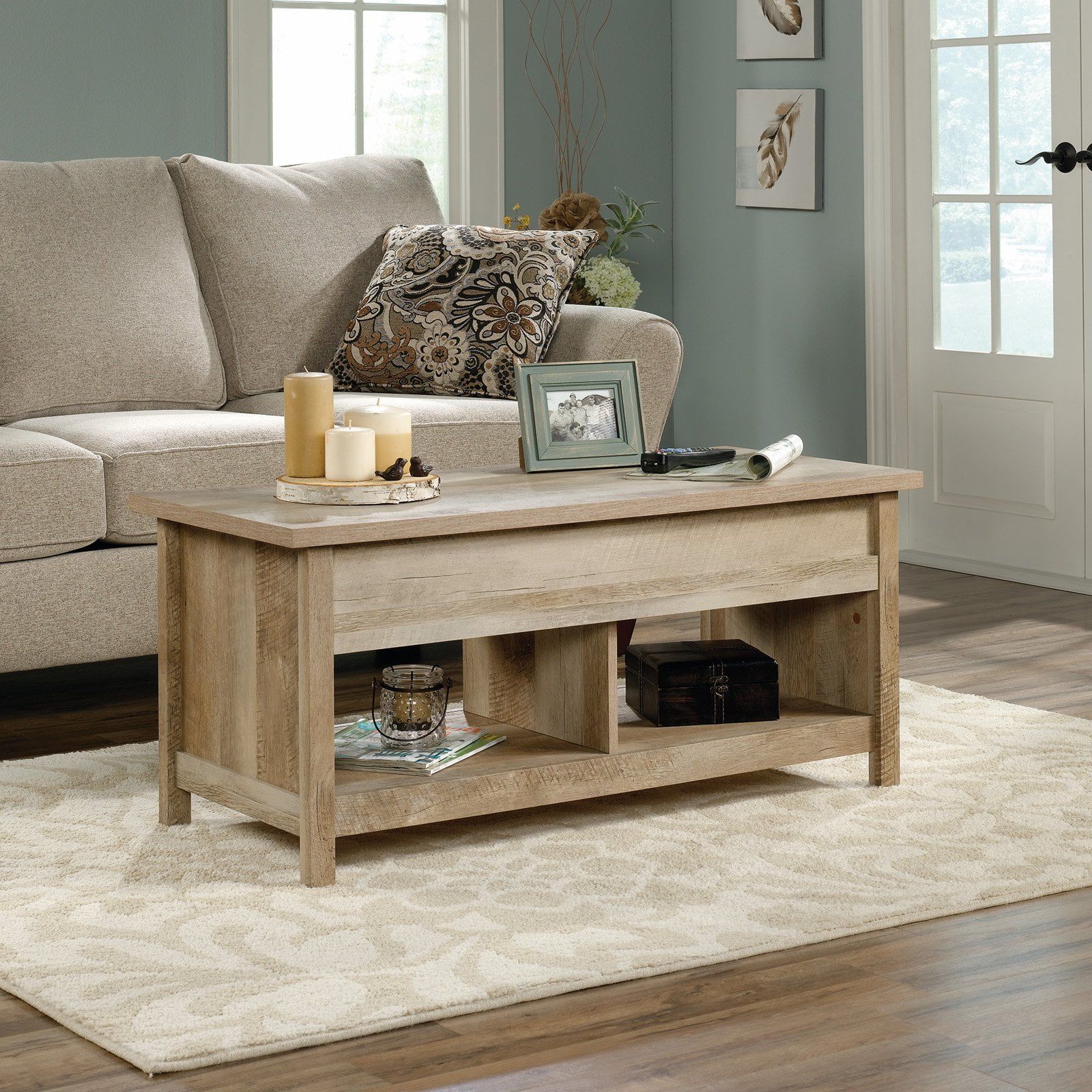 Sauder Modern Farmhouse Lift Top Storage Coffee Table Rustic Oak Finish With Most Recently Released Farmhouse Lift Top Tables (Photo 13 of 15)