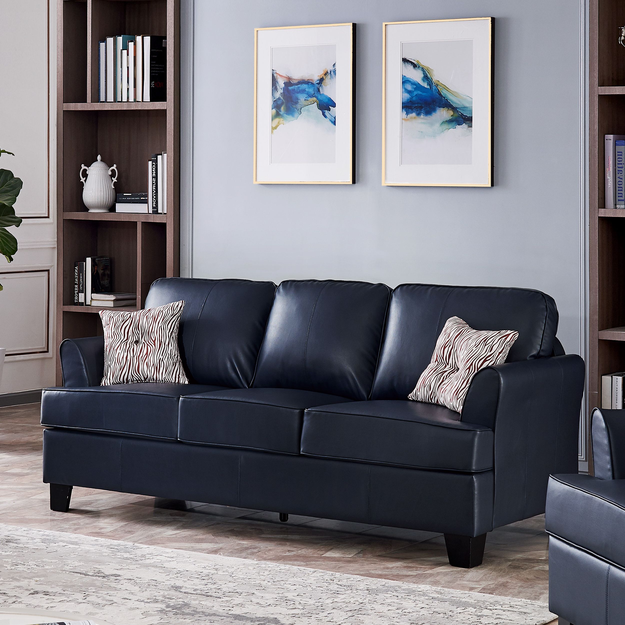 Sofas In Blue Throughout Trendy Alexandria Leather Sofa (blue) – Taf Furniture (View 11 of 15)