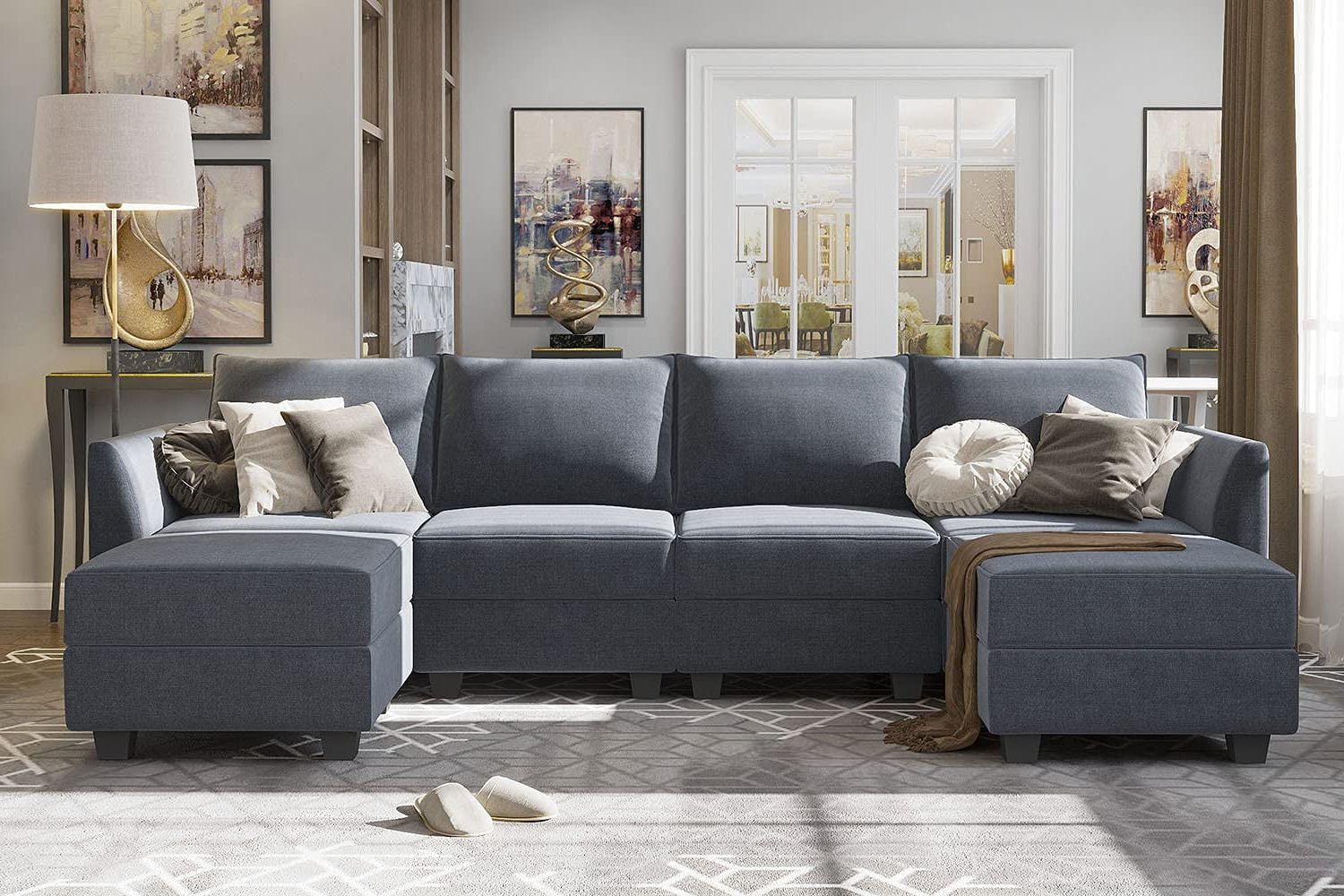 Sofas In Bluish Grey With 2017 Honbay Sectional Couch With Reversible Chaise Modern L Shape Sofa  (View 5 of 15)